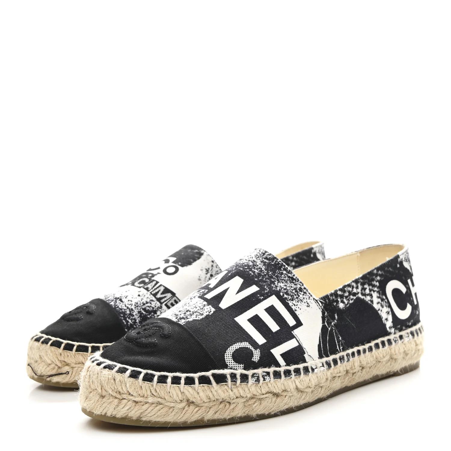 Printed Canvas Grosgrain 31 Rue Cambon Espadrilles 38 Black White - Image 4