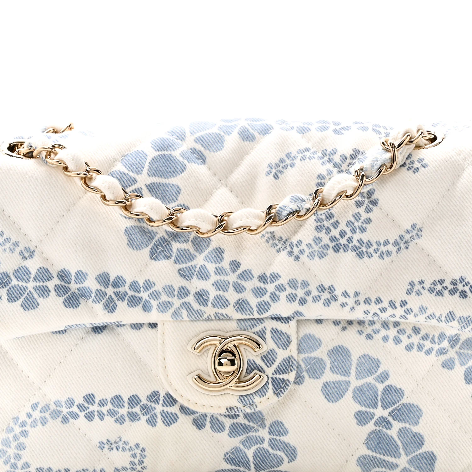 Printed Denim Coco Beach Quilted Small Single Flap Light Blue White - Image 8