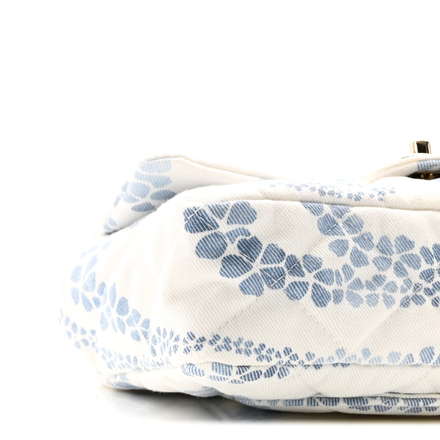 Printed Denim Coco Beach Quilted Small Single Flap Light Blue White - Image 9