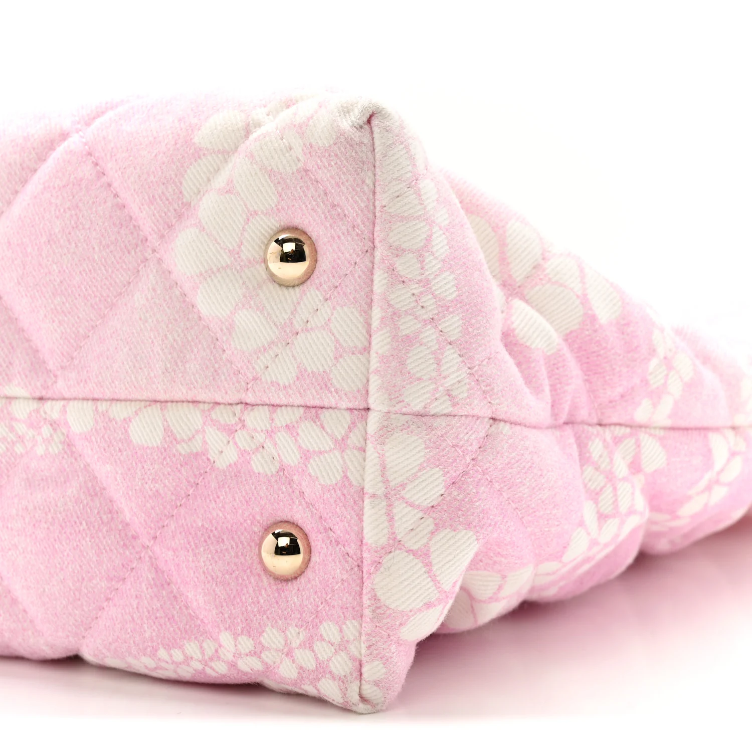 Printed Denim Quilted Coco Beach Shopping Tote Pink White - Image 11
