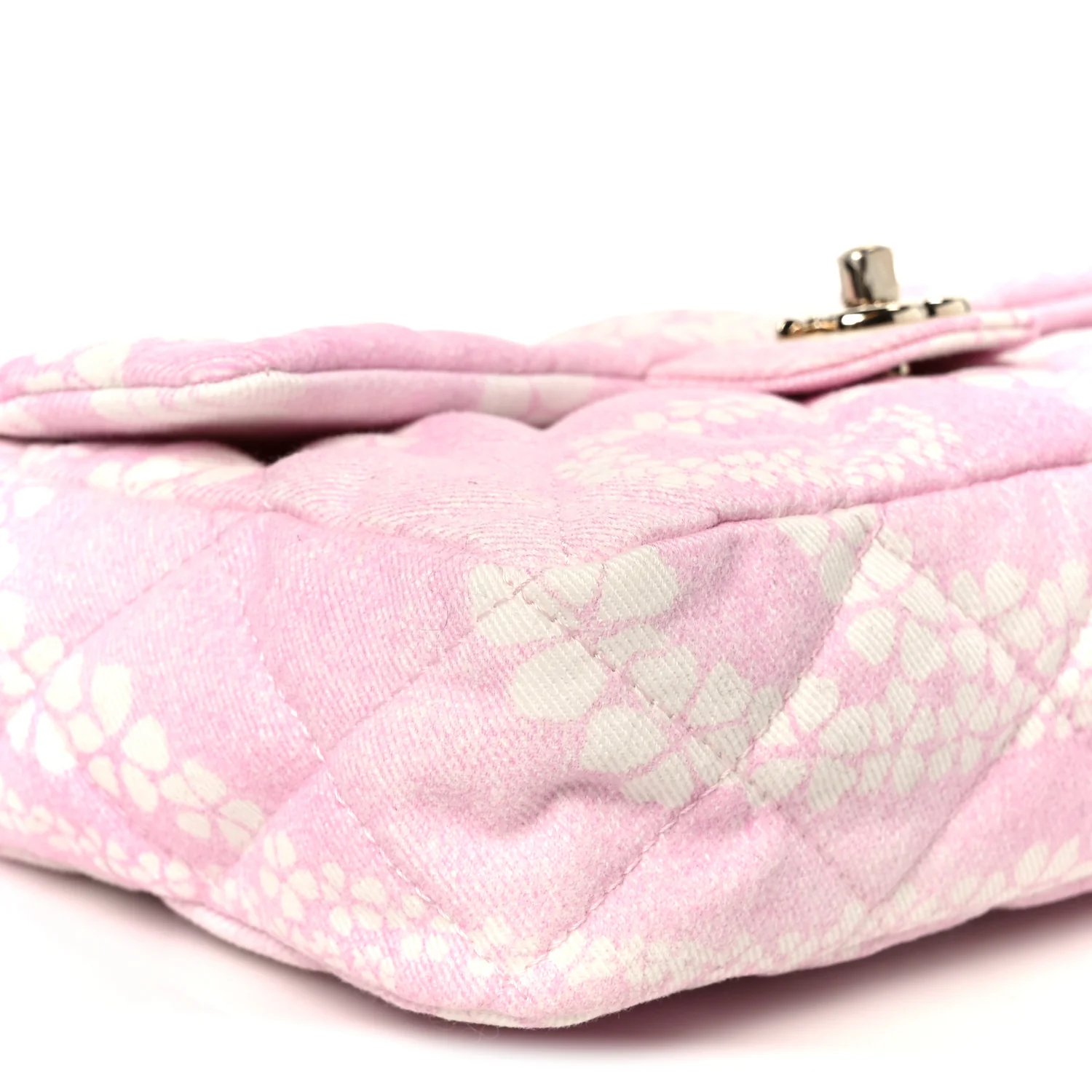 Printed Denim Quilted Flap Bag Pink White - Image 10