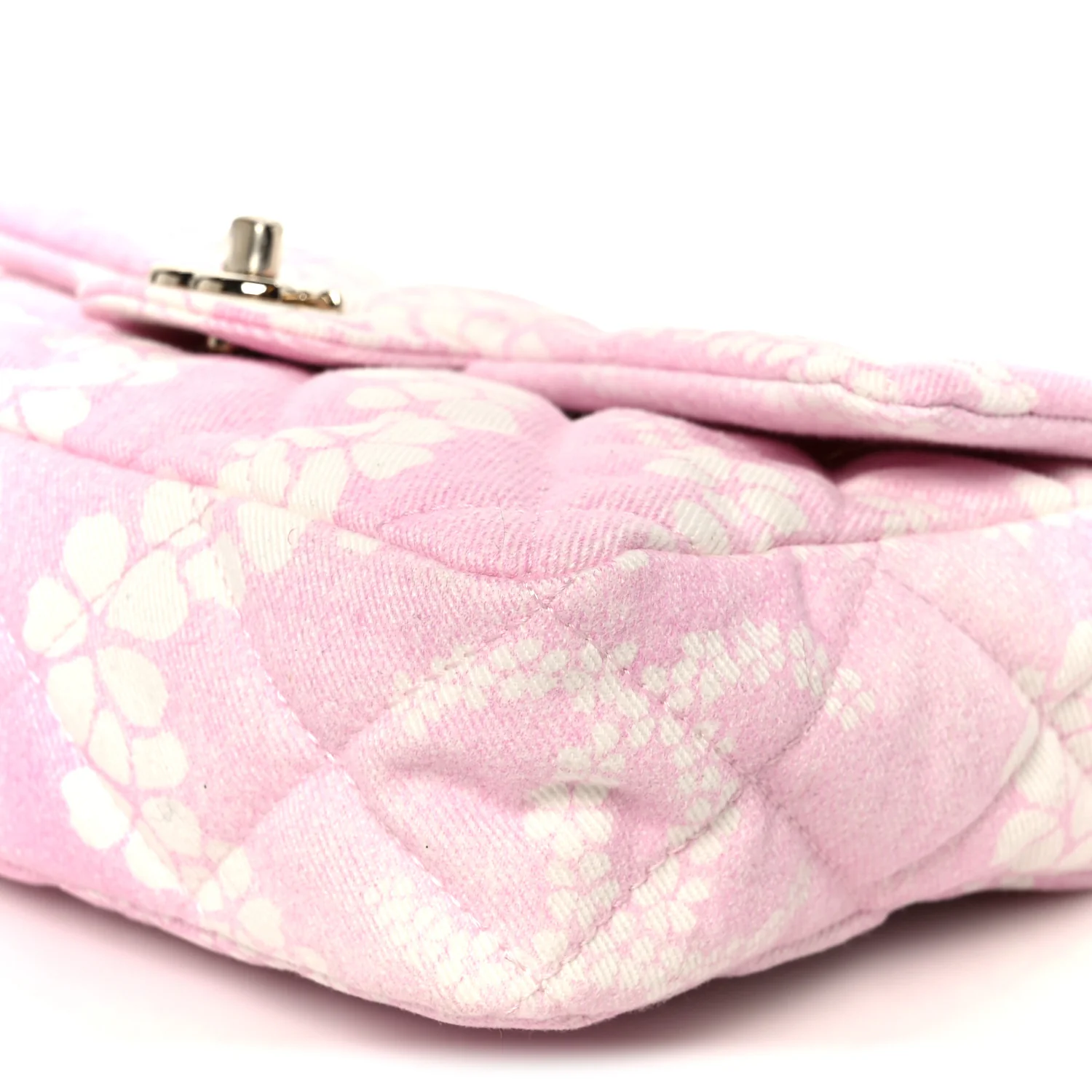 Printed Denim Quilted Flap Bag Pink White - Image 11