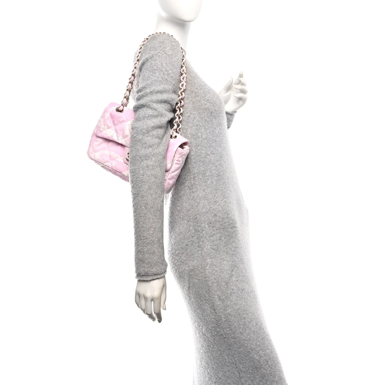 Printed Denim Quilted Flap Bag Pink White - Image 2
