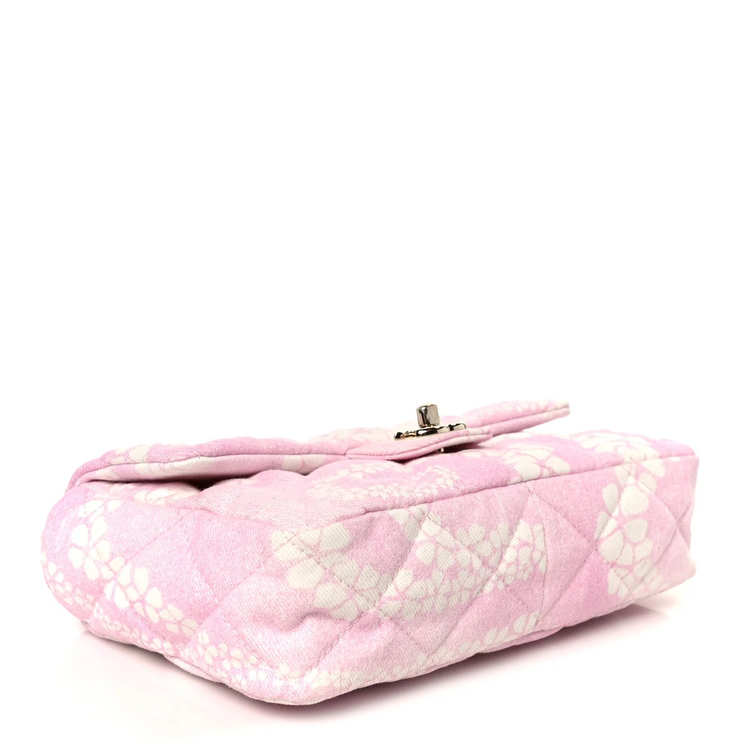 Printed Denim Quilted Flap Bag Pink White - Image 4