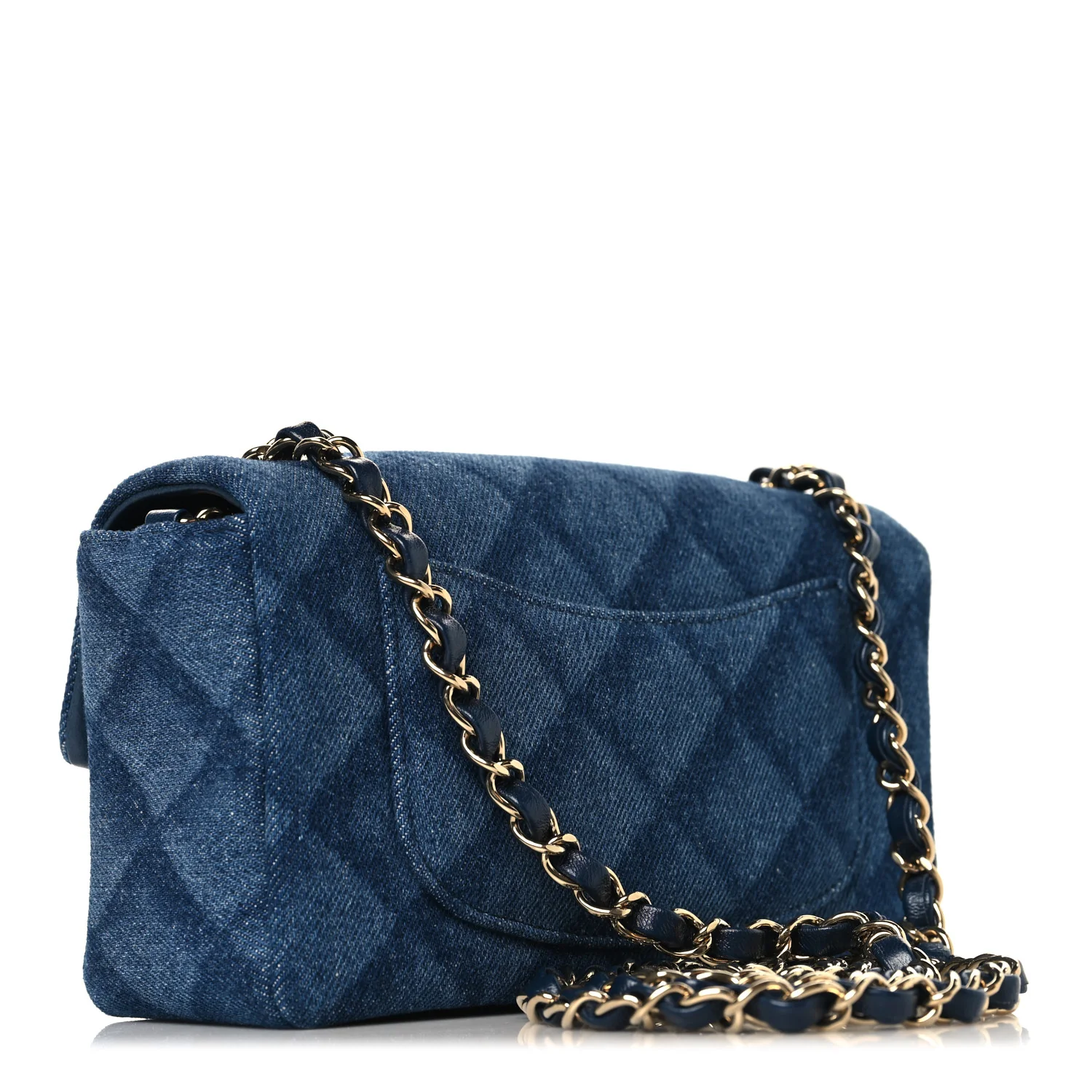 Printed Denim Quilted Mini Rectangular Flap Dark Blue - Image 3