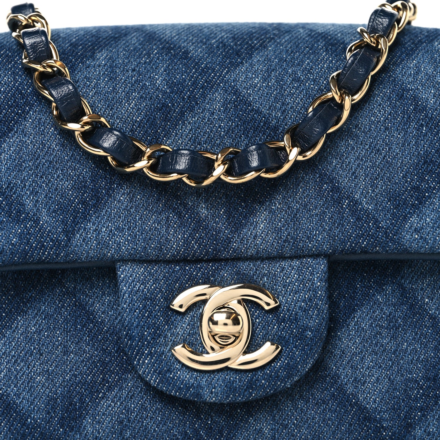 Printed Denim Quilted Mini Rectangular Flap Dark Blue - Image 8