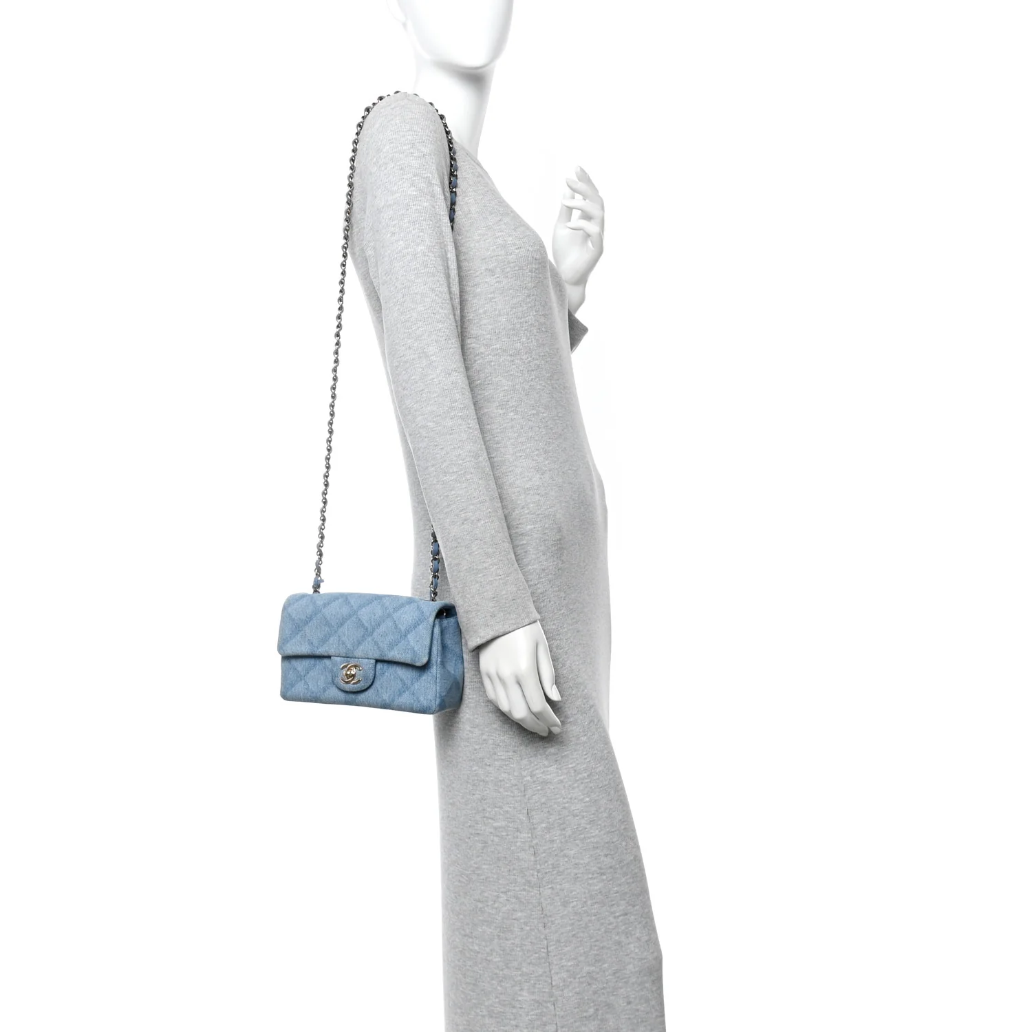 Printed Denim Quilted Mini Rectangular Flap Light Blue - Image 2