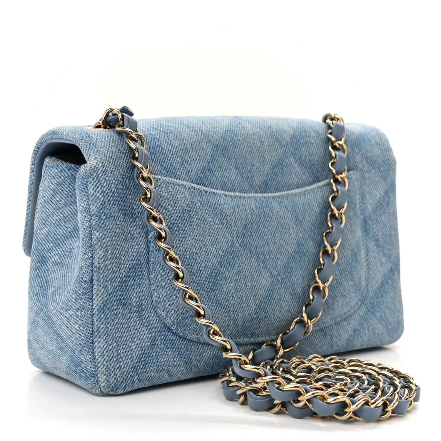Printed Denim Quilted Mini Rectangular Flap Light Blue - Image 3