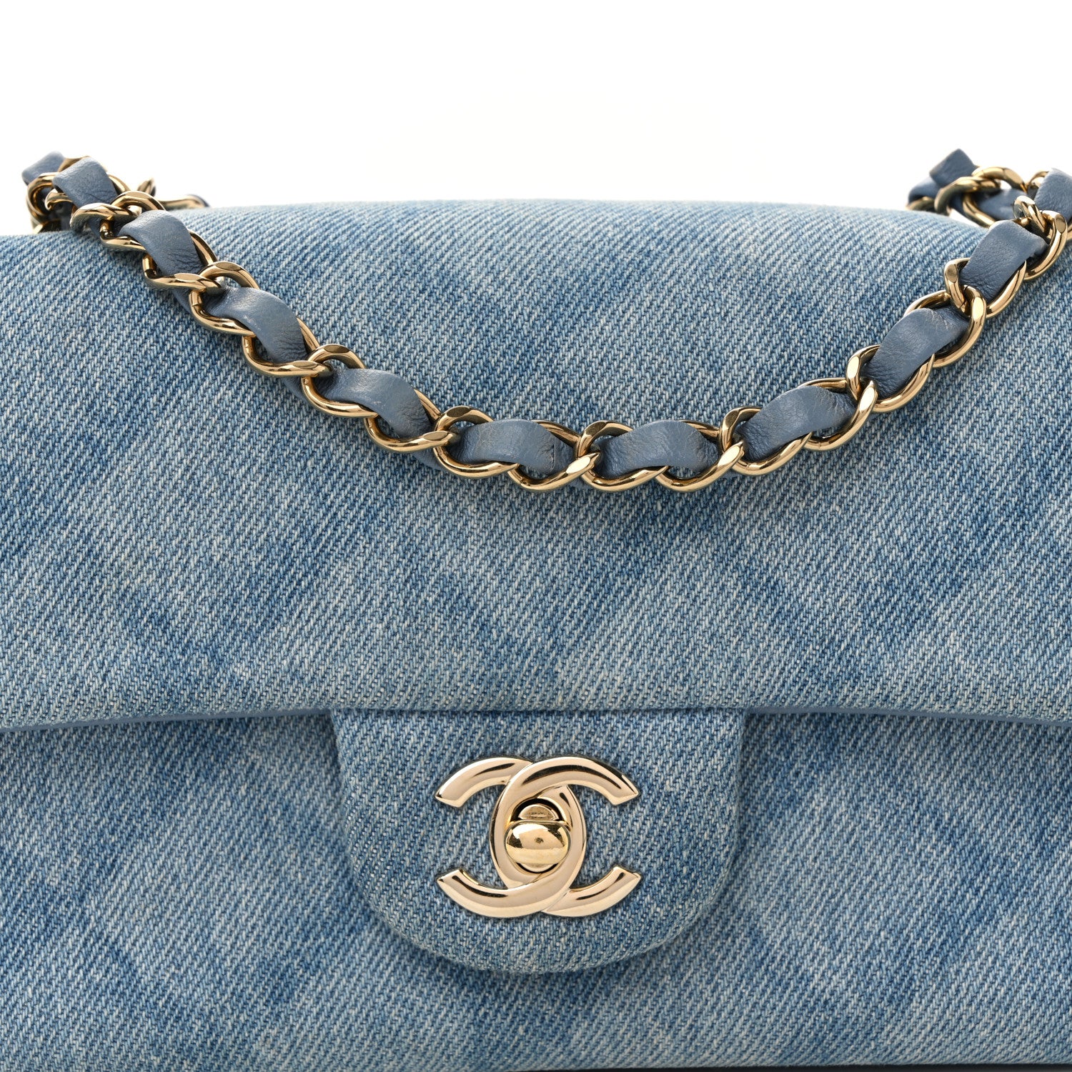 Printed Denim Quilted Mini Rectangular Flap Light Blue - Image 8