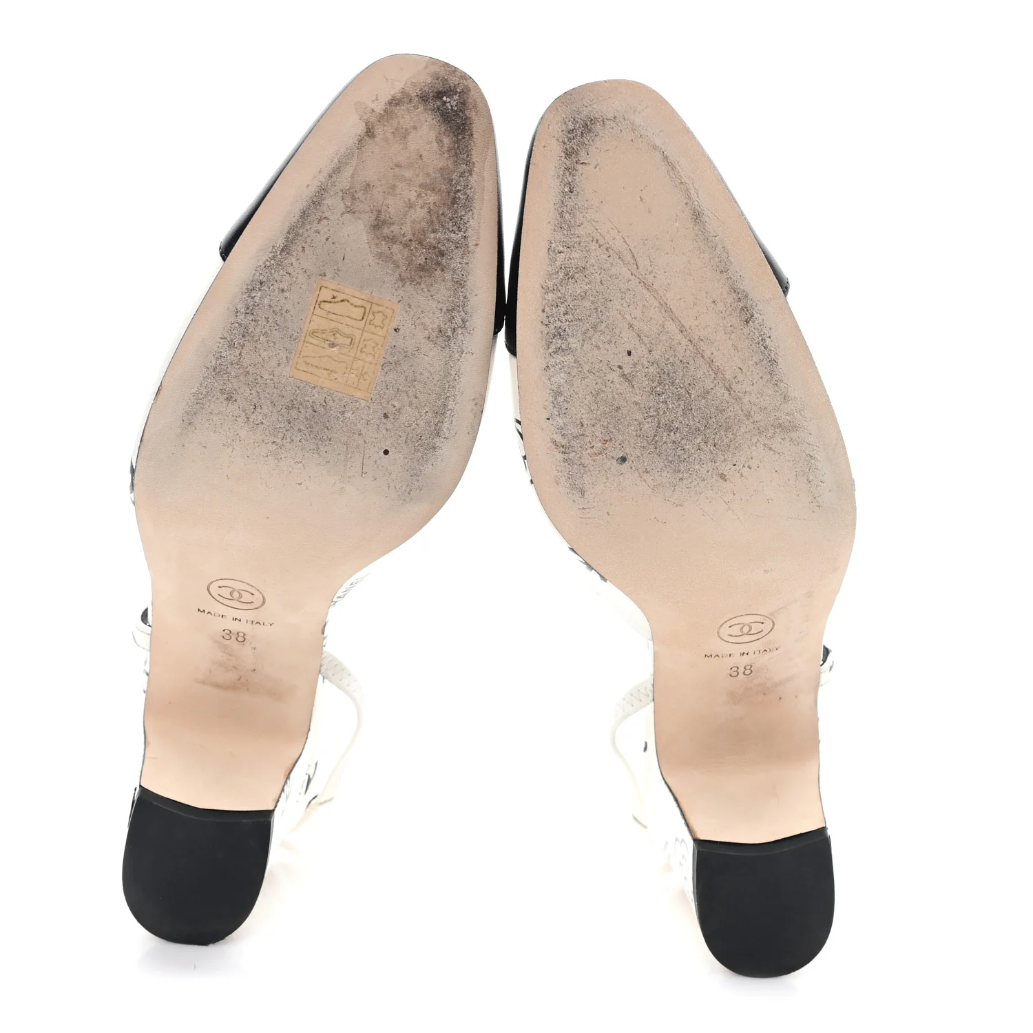 Printed Lambskin Cap Toe CC Slingback Pumps 38 Black White - Image 6