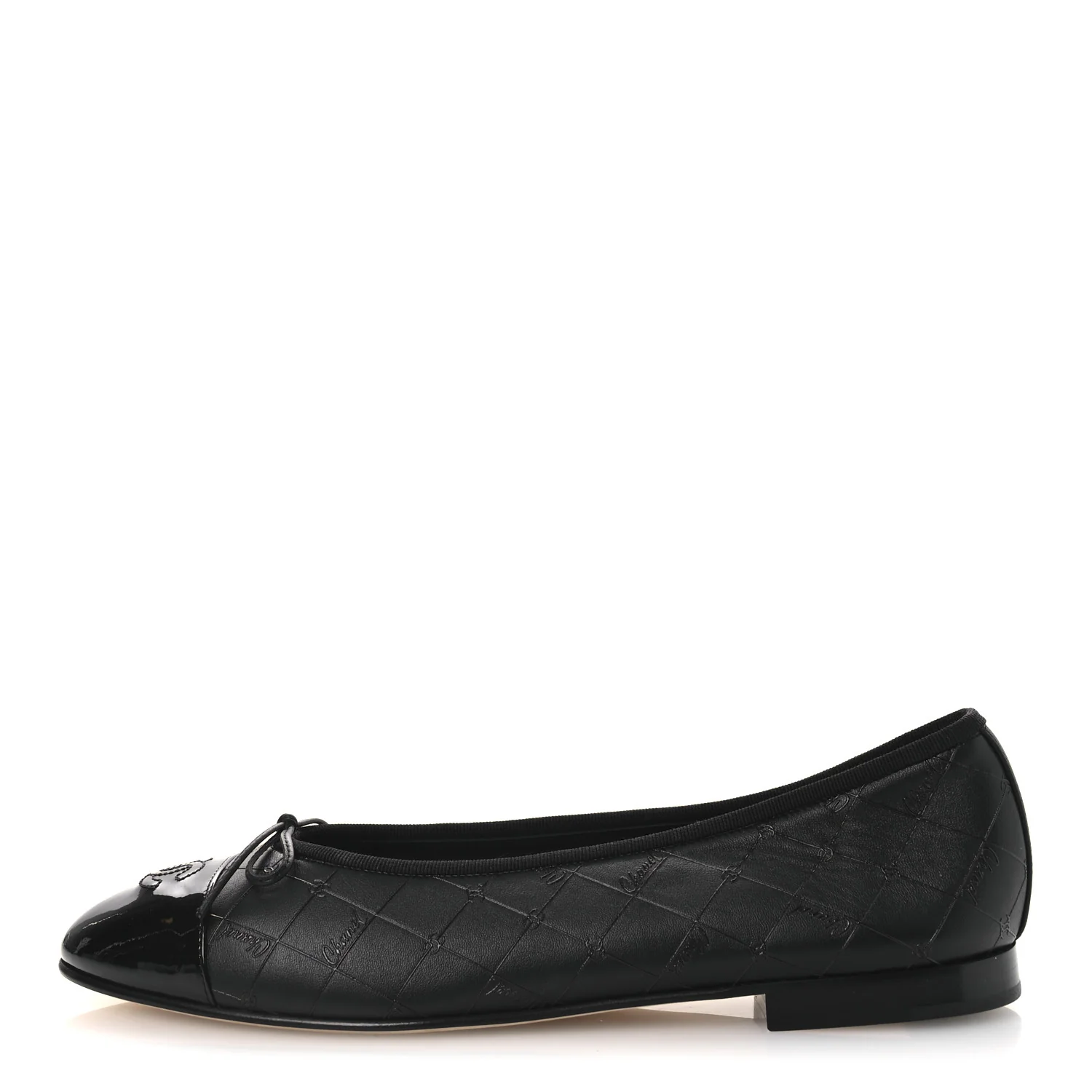 Printed Lambskin Patent Cap Toe Ballerina Flats 42 Black