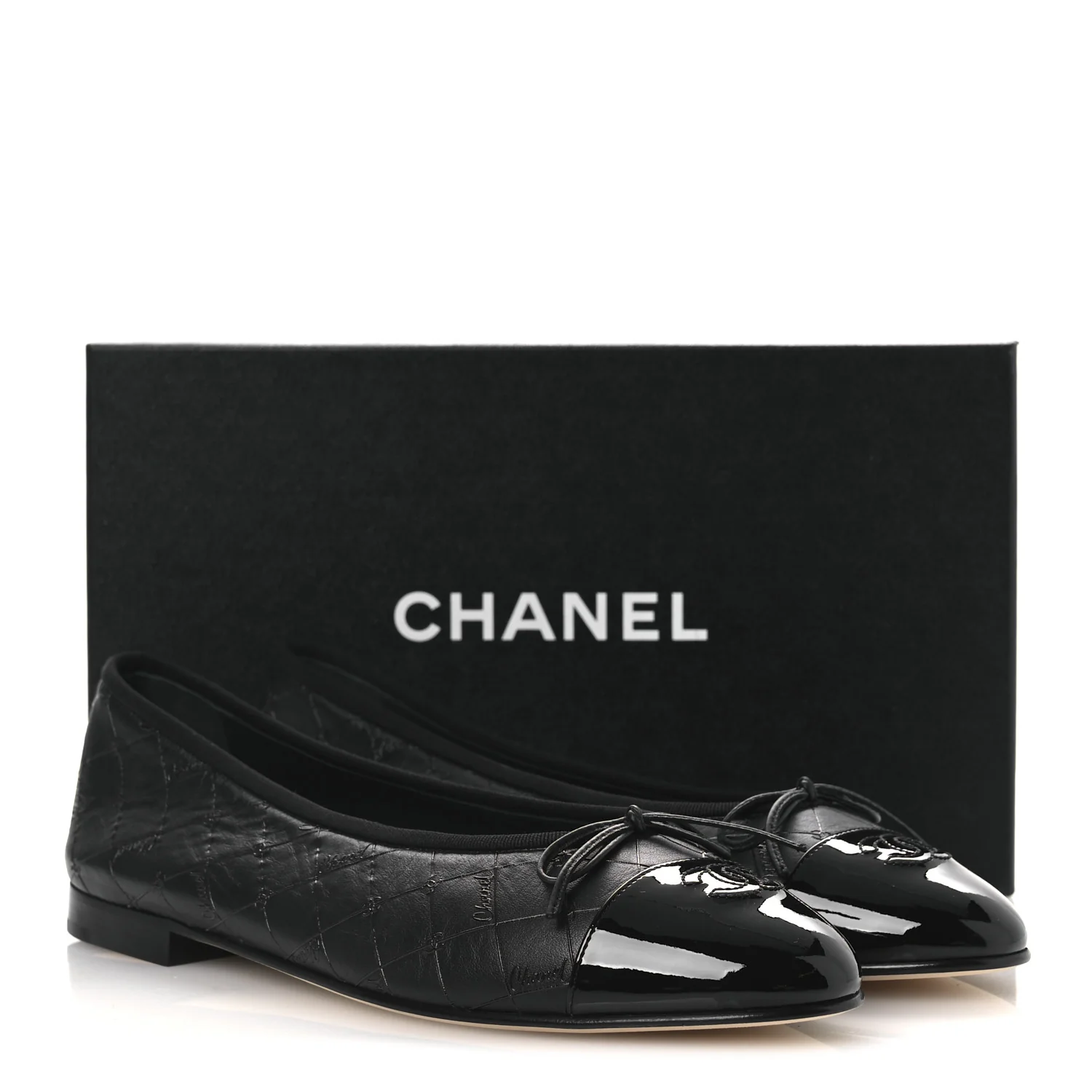 Printed Lambskin Patent Cap Toe Ballerina Flats 42 Black - Image 11