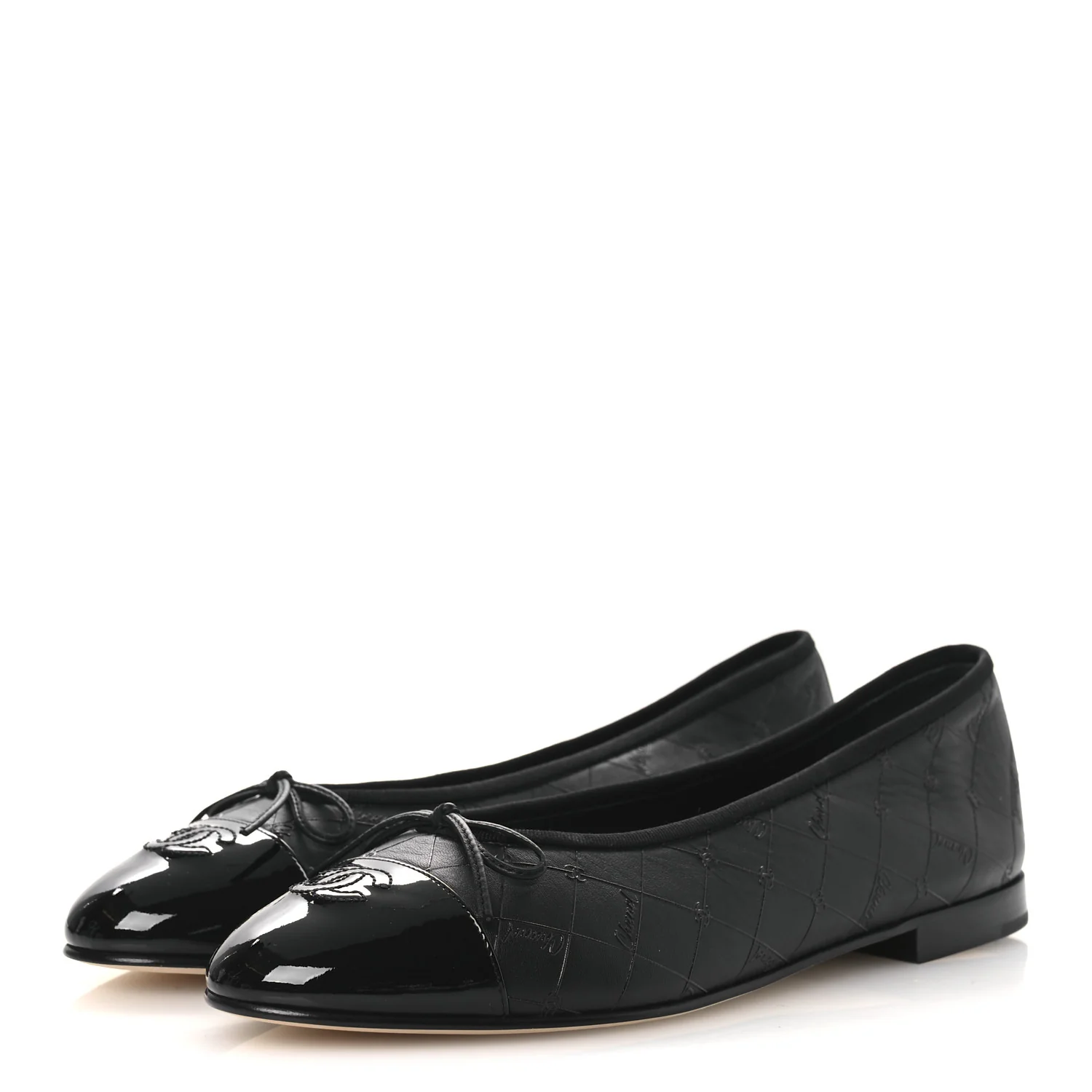 Printed Lambskin Patent Cap Toe Ballerina Flats 42 Black - Image 4