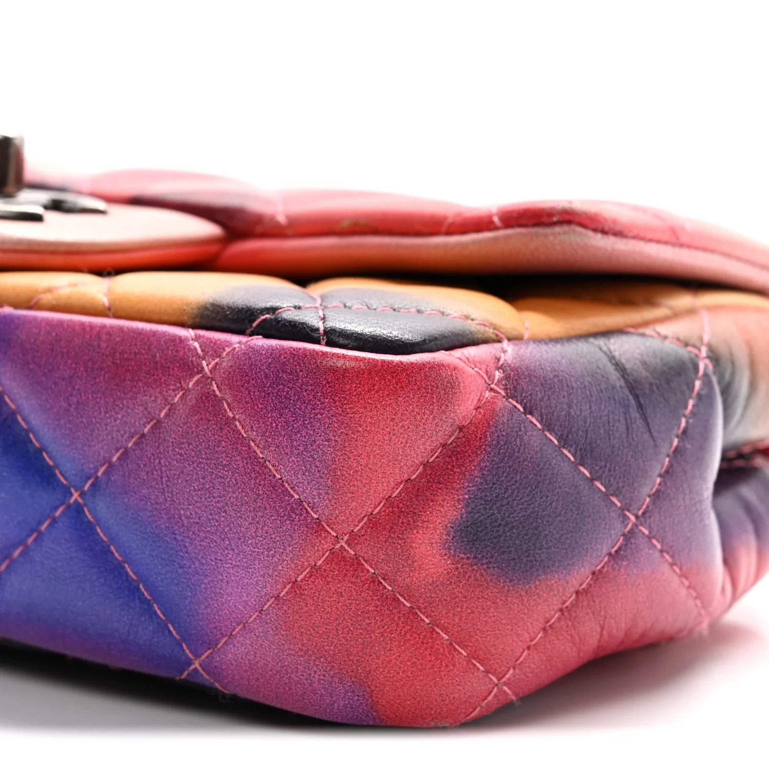 Printed Lambskin Quilted Small Flower Power Flap Ecru Orange Red Purple - Image 10