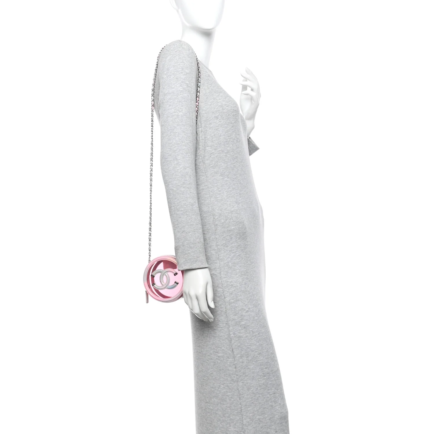 PVC Lambskin Filigree Round Clutch With Chain Pink - Image 2
