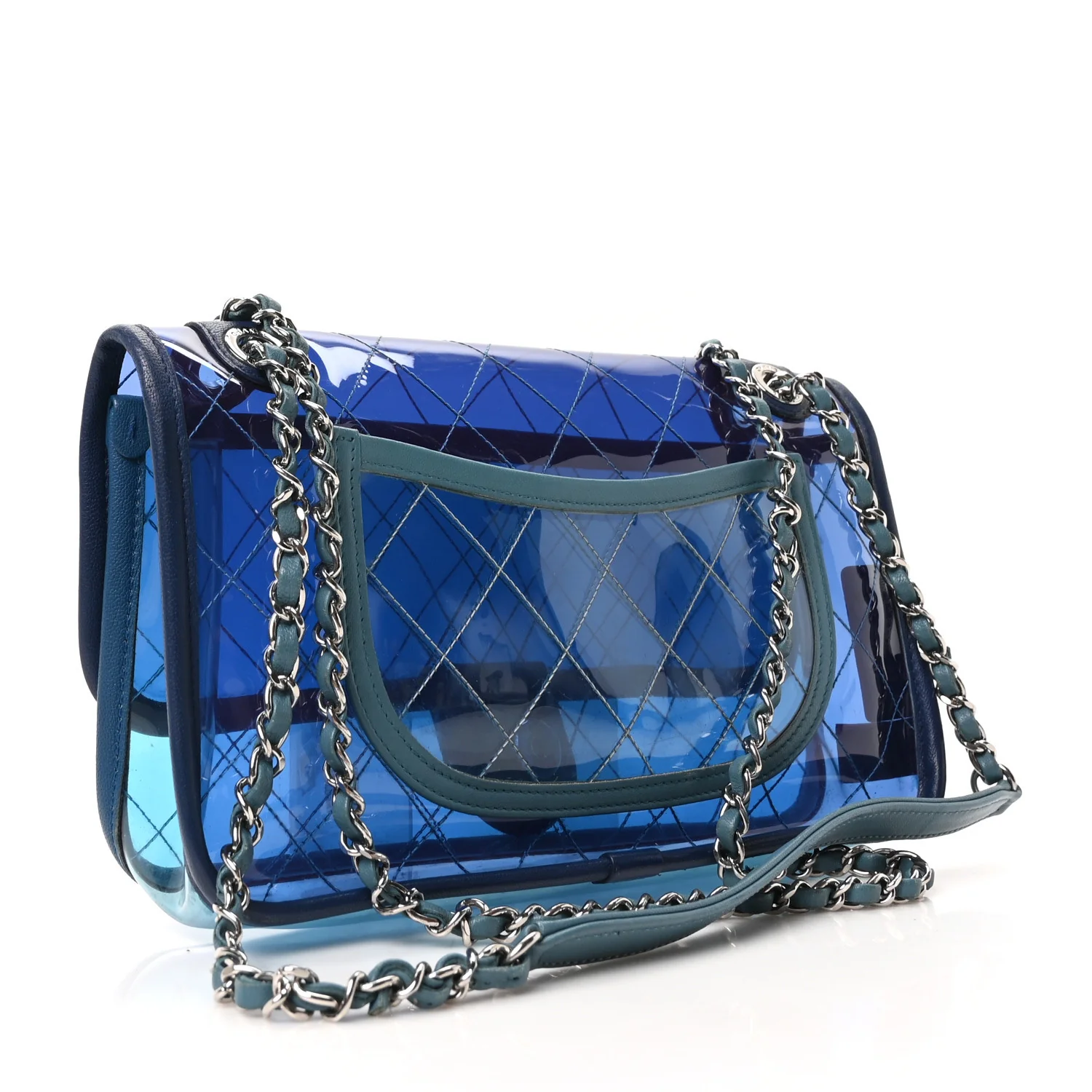 PVC Lambskin Stitched Medium Coco Splash Flap Blue - Image 3