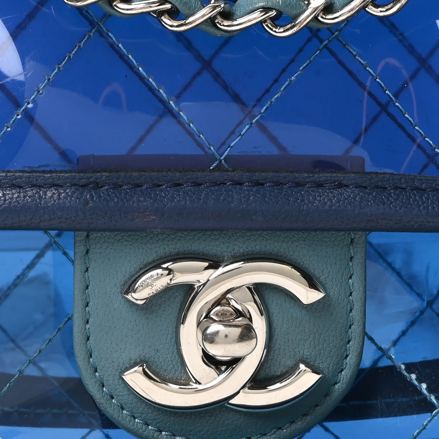 PVC Lambskin Stitched Medium Coco Splash Flap Blue - Image 8