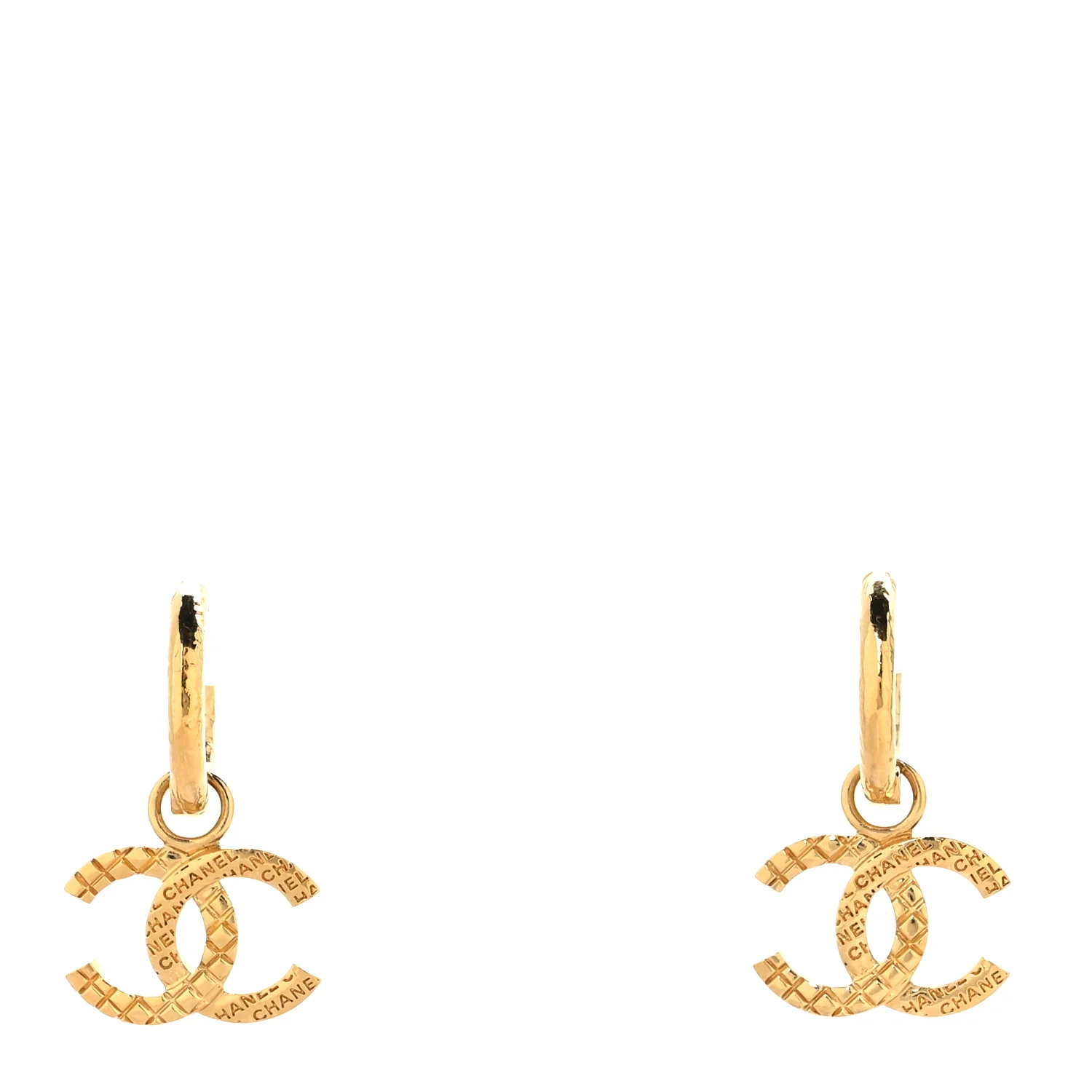 Quilted CC Logo Hoop Earrings Gold - Image 2