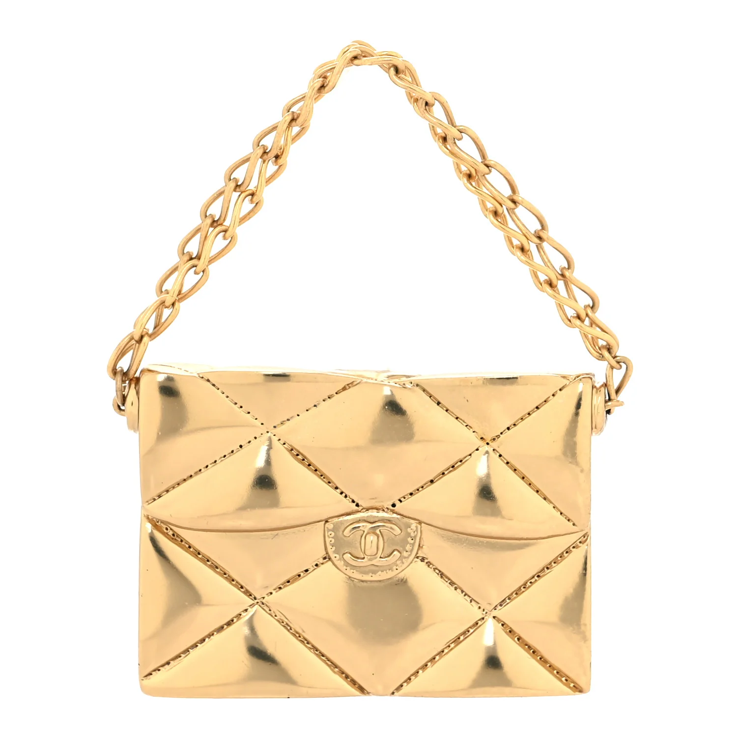 Quilted Flap Bag Brooch Gold - Image 2