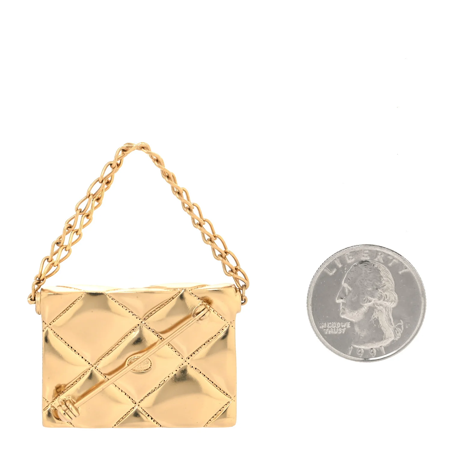 Quilted Flap Bag Brooch Gold - Image 5
