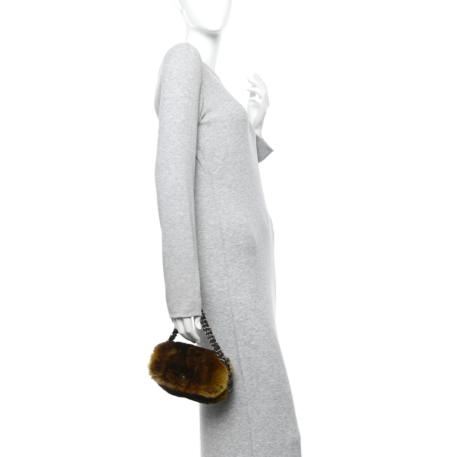 Rabbit Fur Chain Flap Brown - Image 2