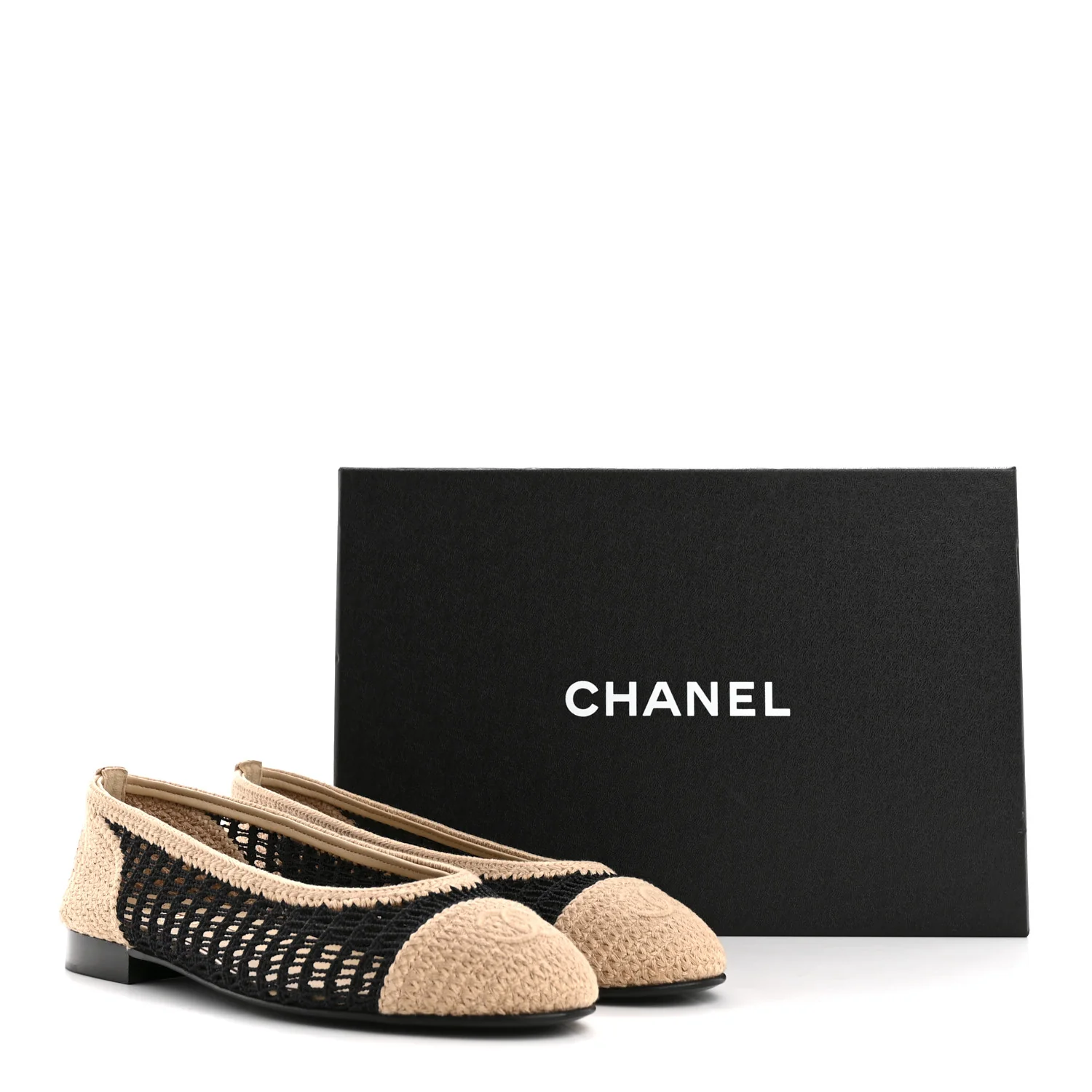 Raffia Cap Toe Ballerina Flats 38 Black Beige - Image 10