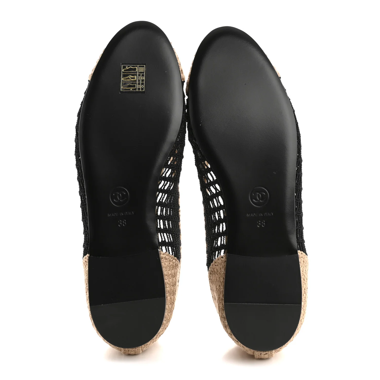 Raffia Cap Toe Ballerina Flats 38 Black Beige - Image 6