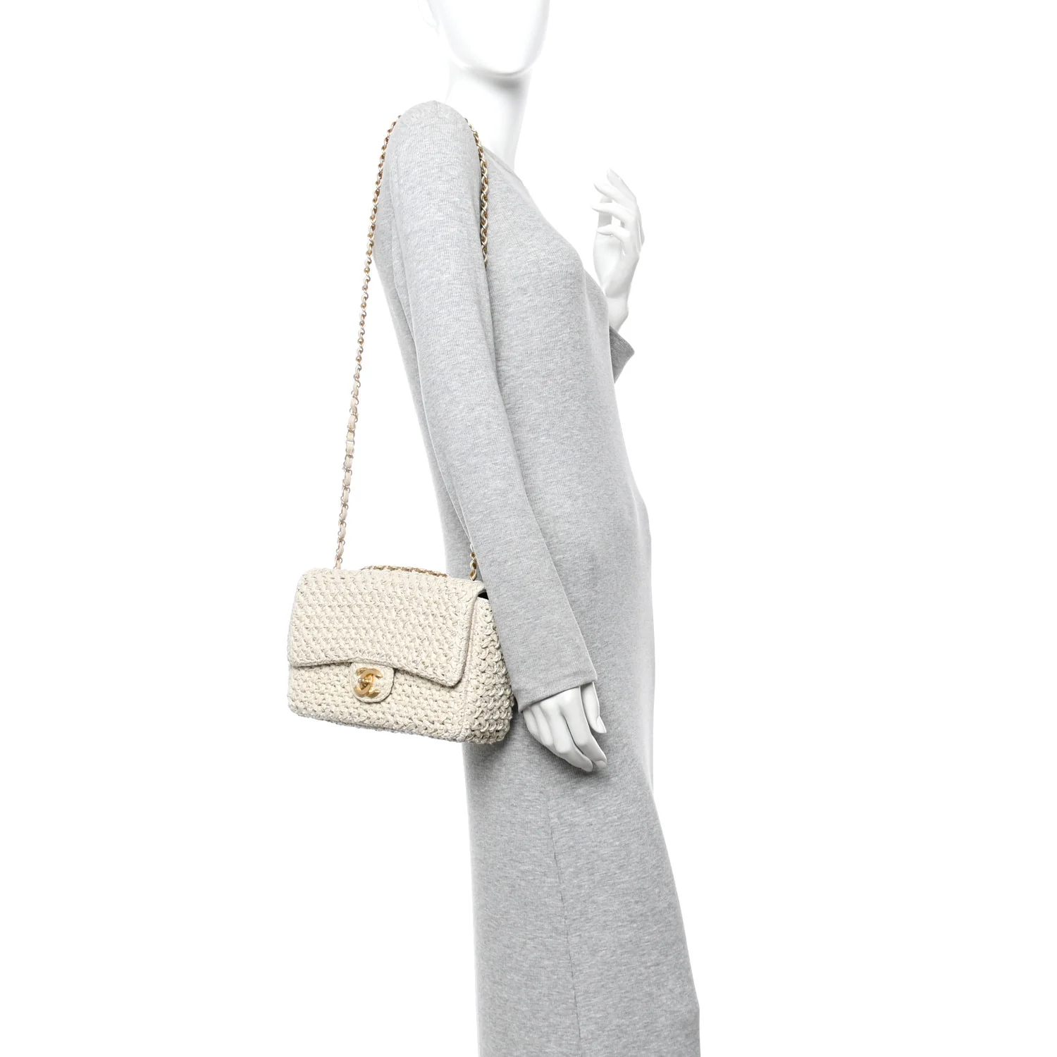 Raffia Crochet Medium Flap Bag Beige - Image 2