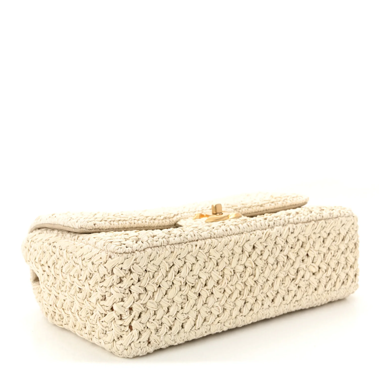 Raffia Crochet Medium Flap Bag Beige - Image 4