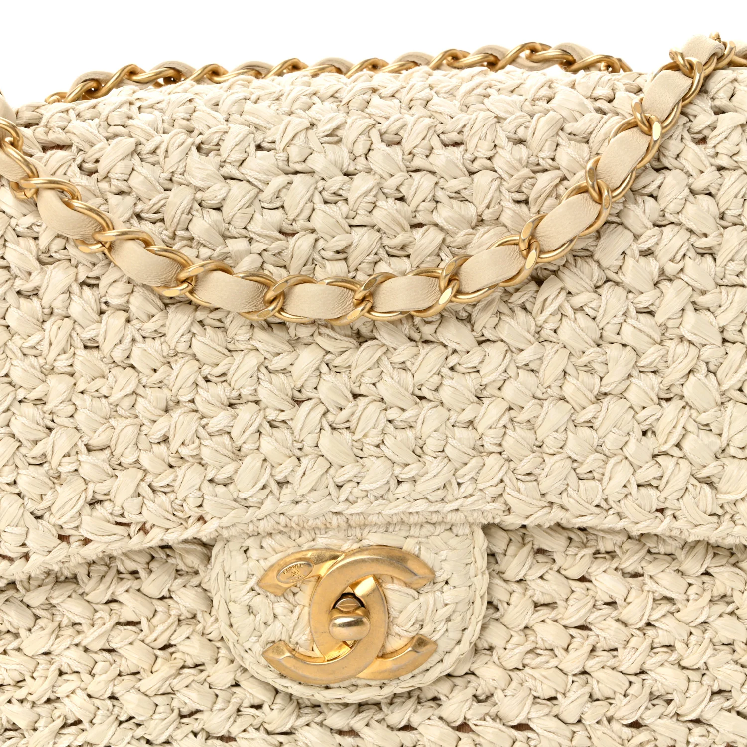Raffia Crochet Medium Flap Bag Beige - Image 8