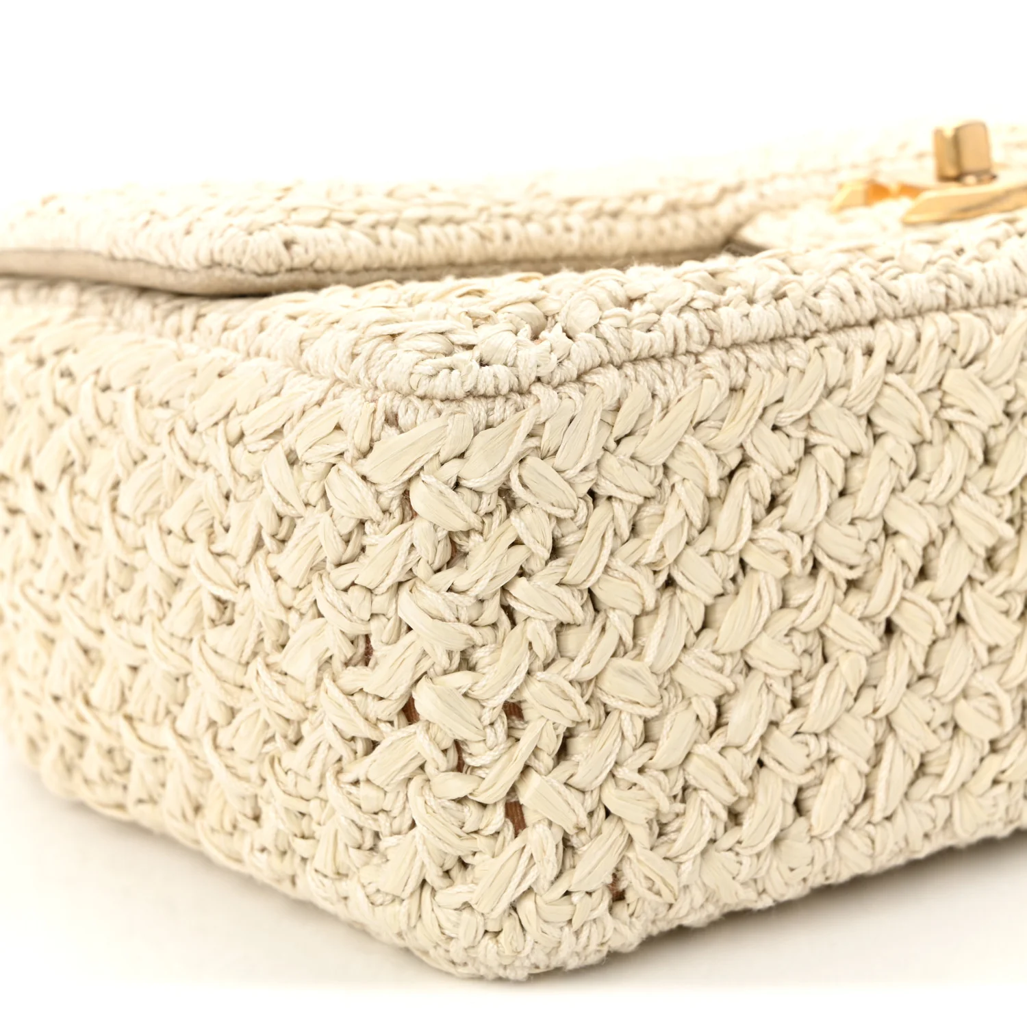 Raffia Crochet Medium Flap Bag Beige - Image 9