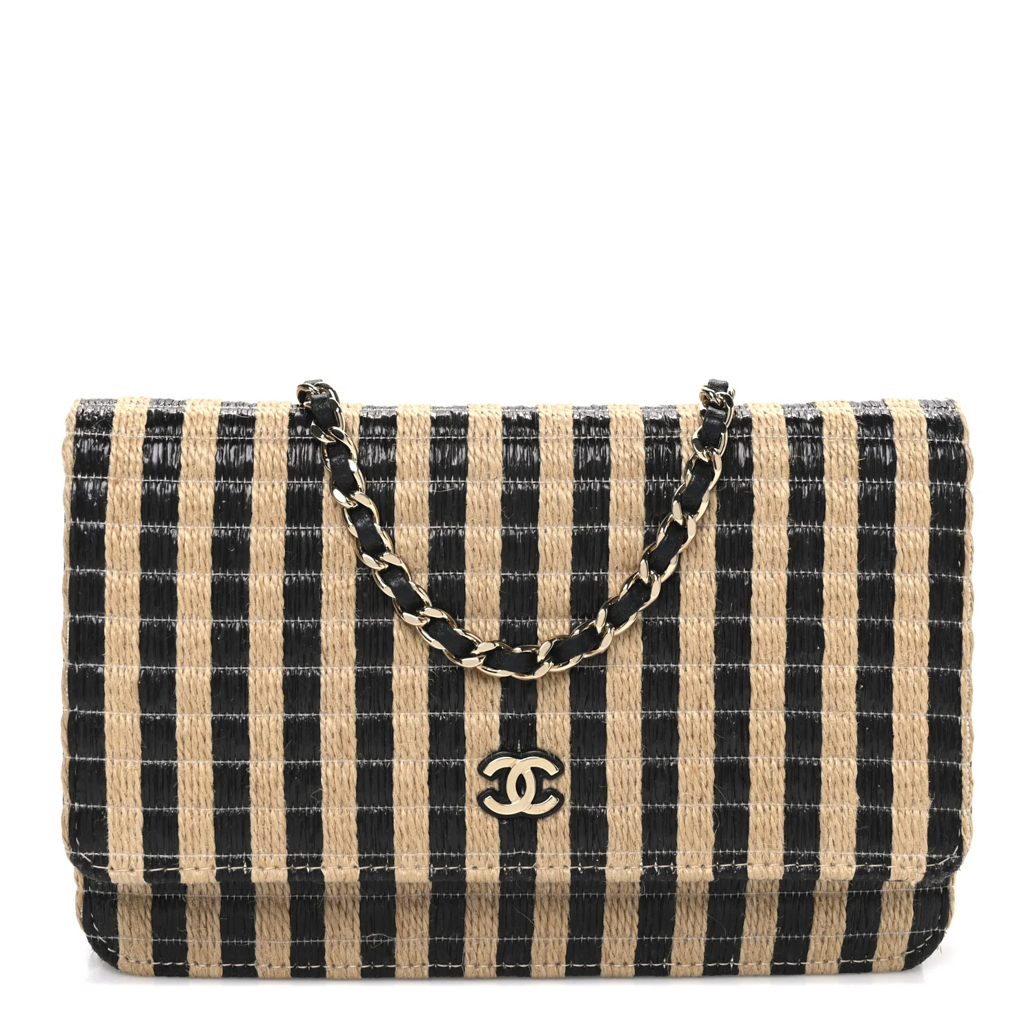 Raffia Jute Striped Urban Jungle Wallet On Chain WOC Black Beige