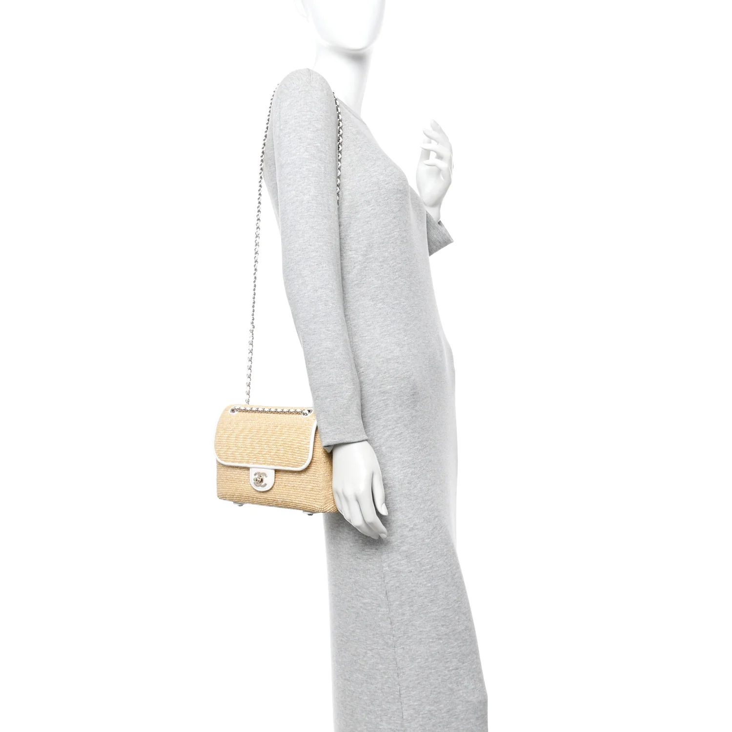 Raffia Lambskin Small Flap Bag Beige White - Image 2