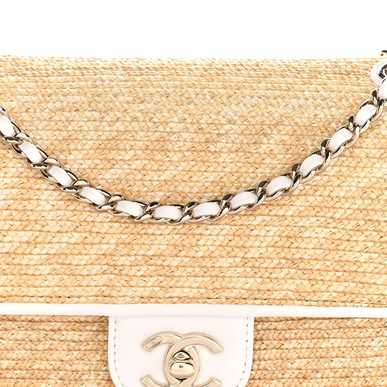 Raffia Lambskin Small Flap Bag Beige White - Image 8