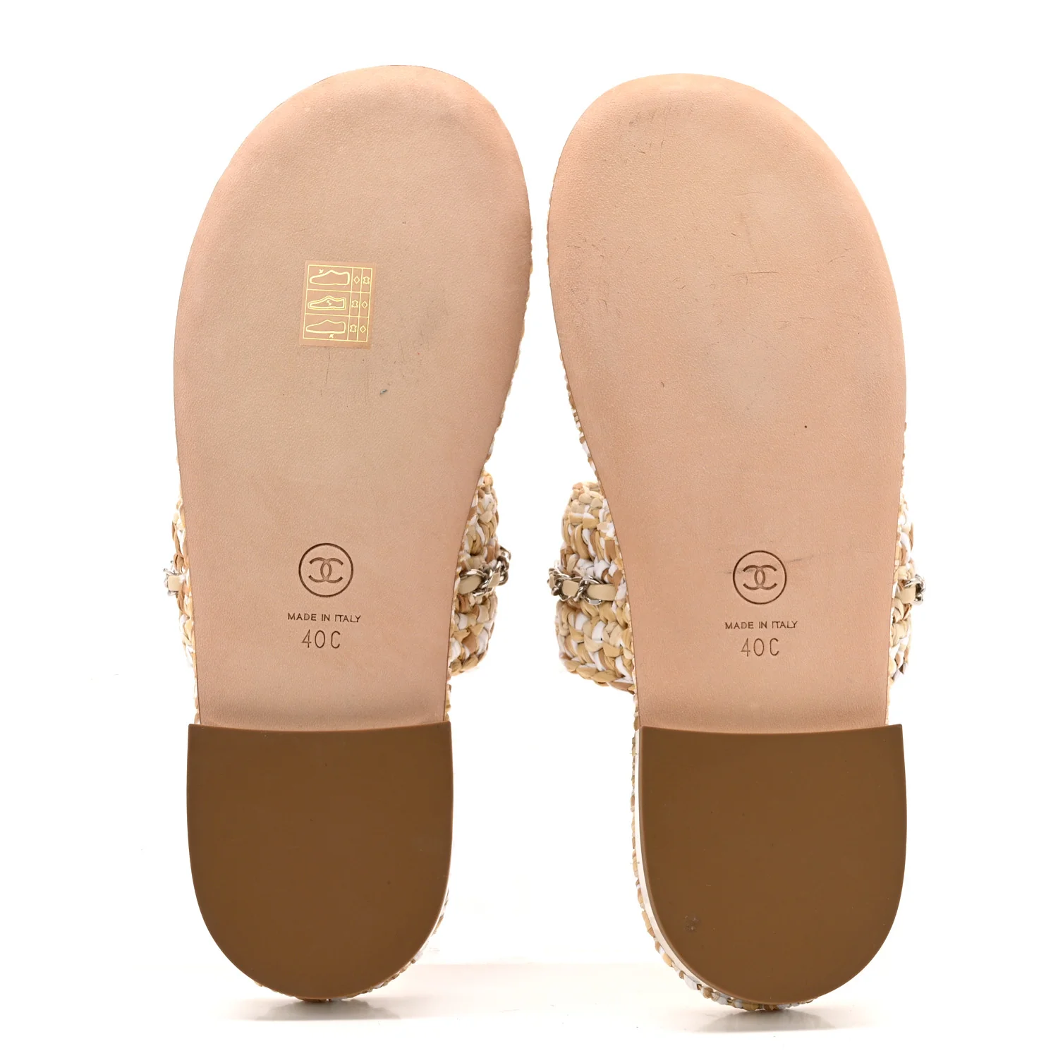 Raffia Lambskin Woven Chain CC Toe Ring Sandals 40 Beige White - Image 6