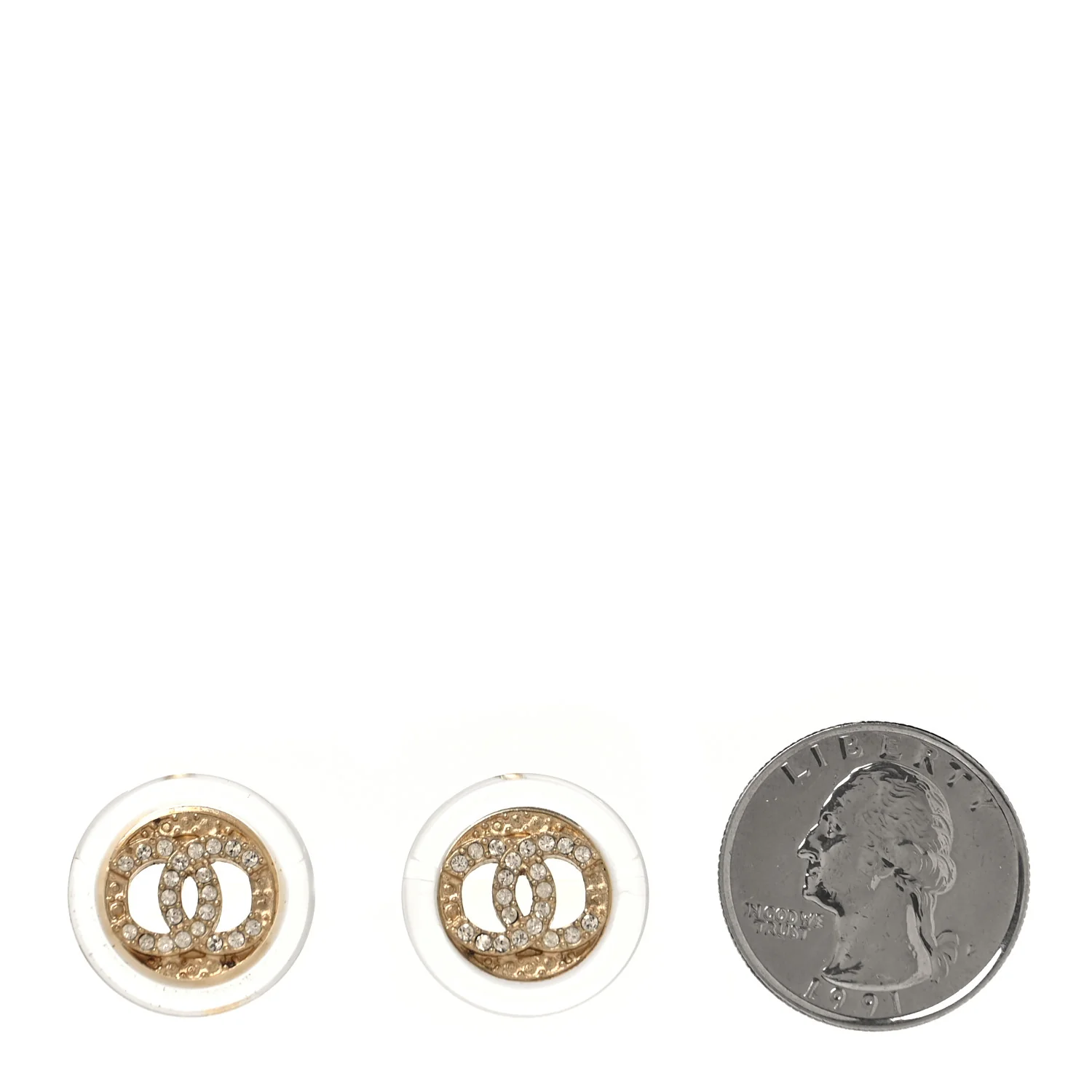 Resin Crystal CC Button Earrings Gold - Image 3