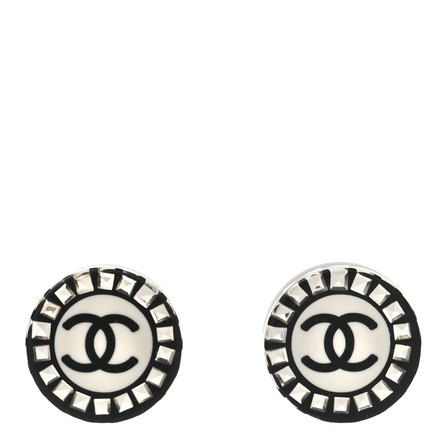Resin Crystal CC Round Earrings  Black