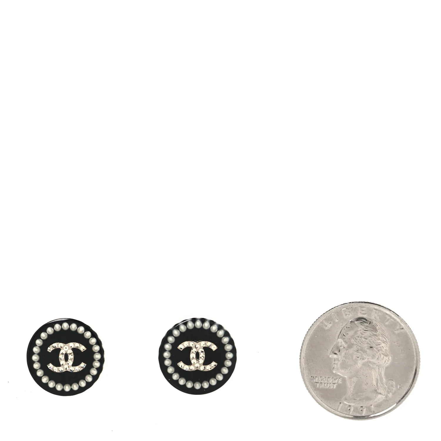 Resin Crystal Pearl CC Round Earrings Black - Image 2