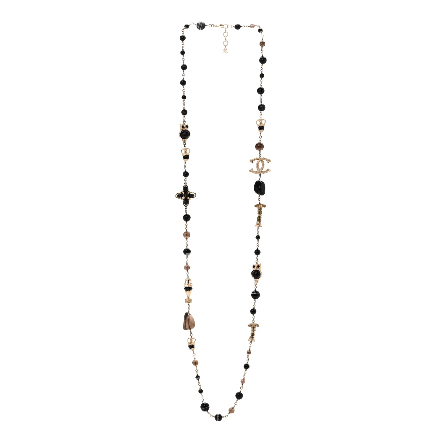 Resin Glass CC Beaded Charms Long Necklace Gold Black - Image 3