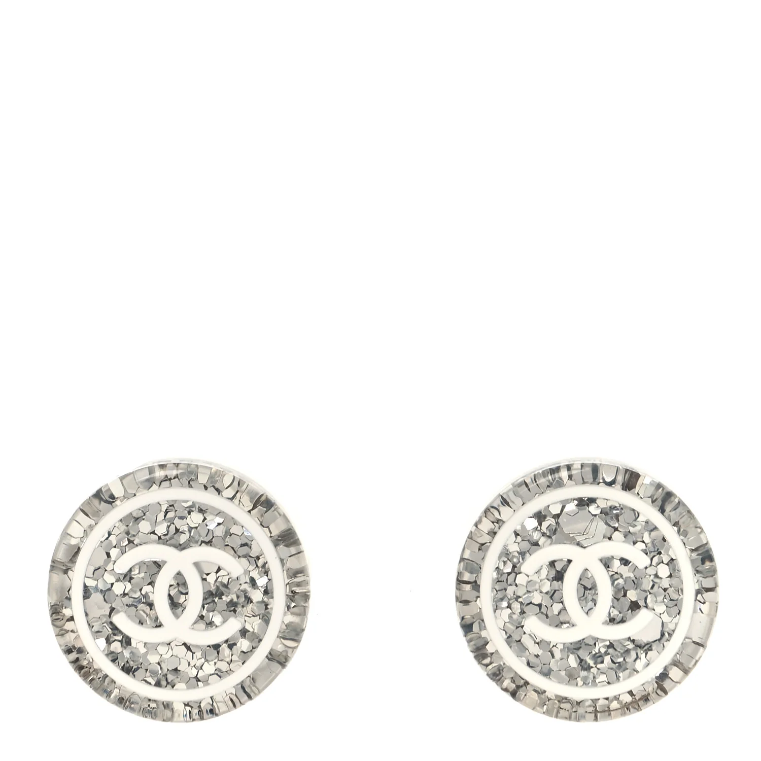 Resin Glitter CC Earrings White Silver - Image 2