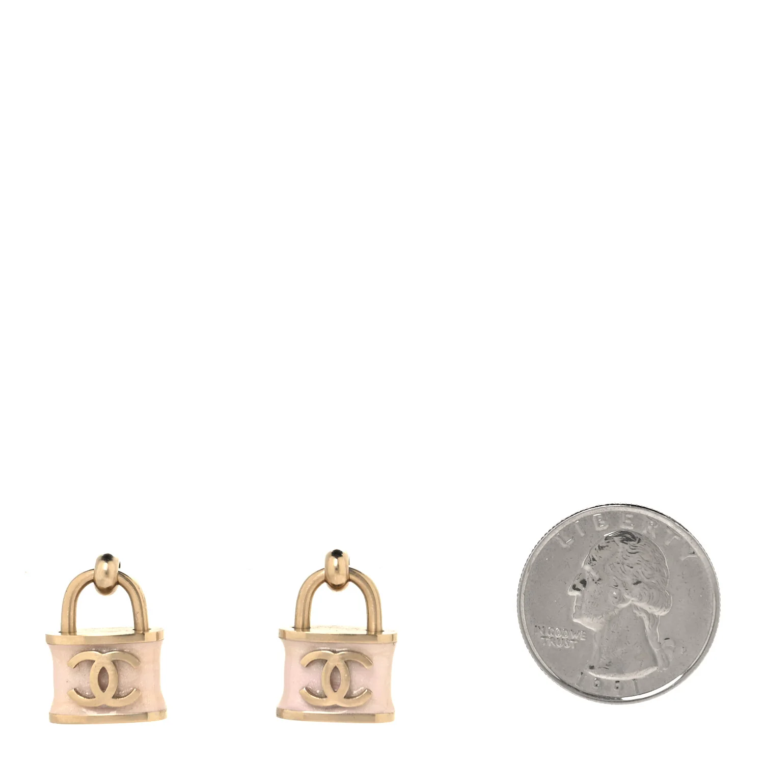 Resin Glitter Padlock CC Earrings Light Pink Gold - Image 5
