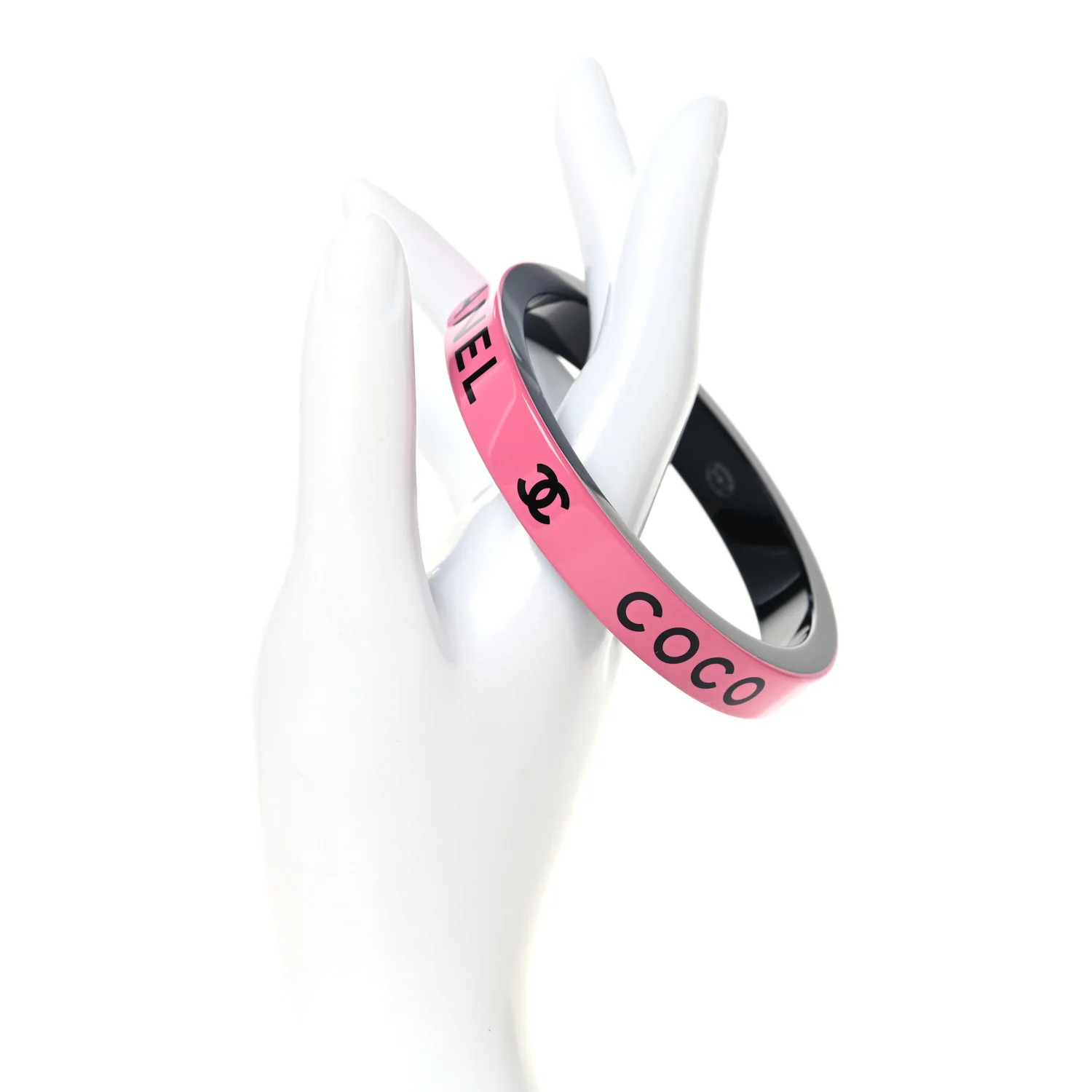 Resin Logo Bangle Bracelet Pink Black - Image 2