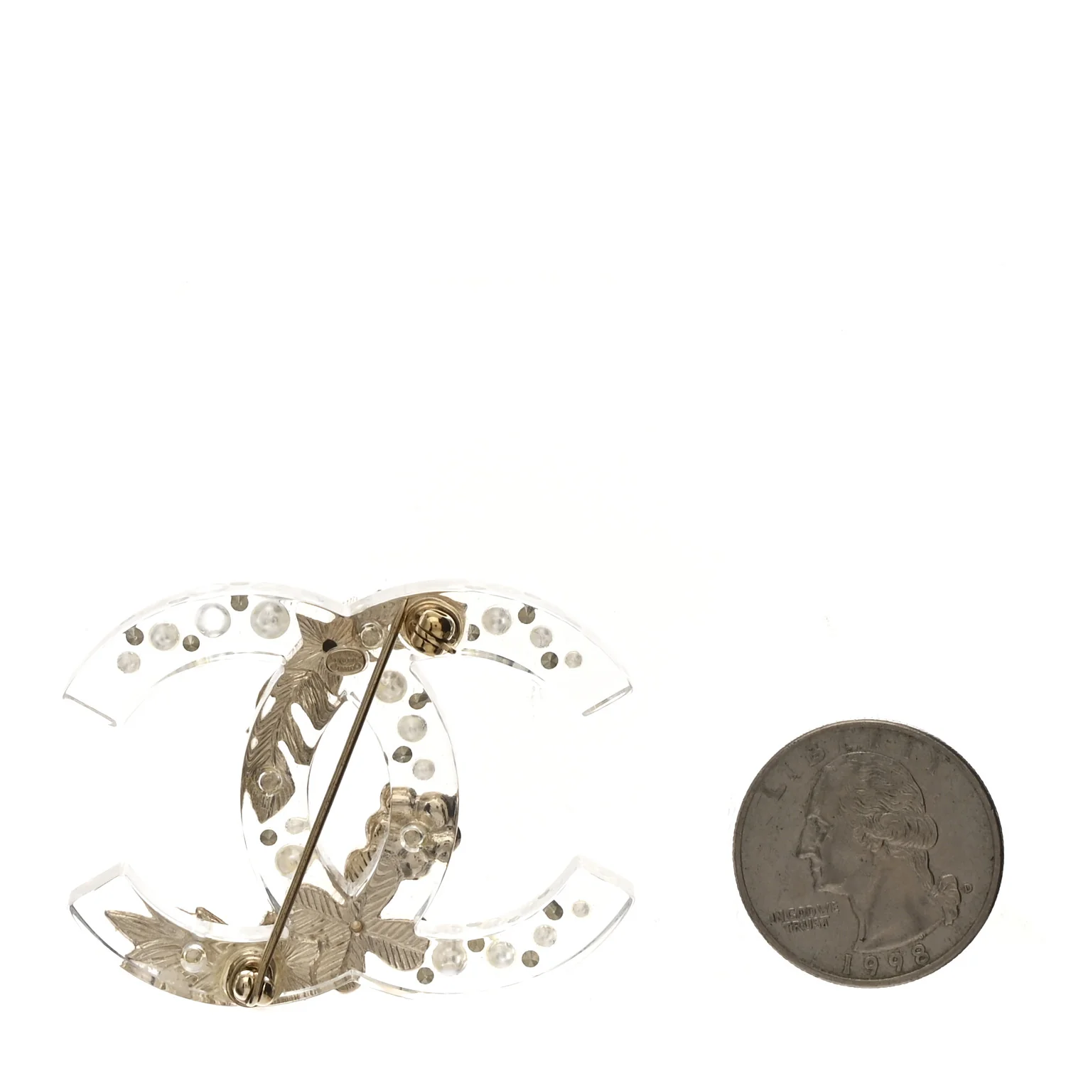 Resin Pearl Crystal CC Brooch Transparent Gold - Image 2