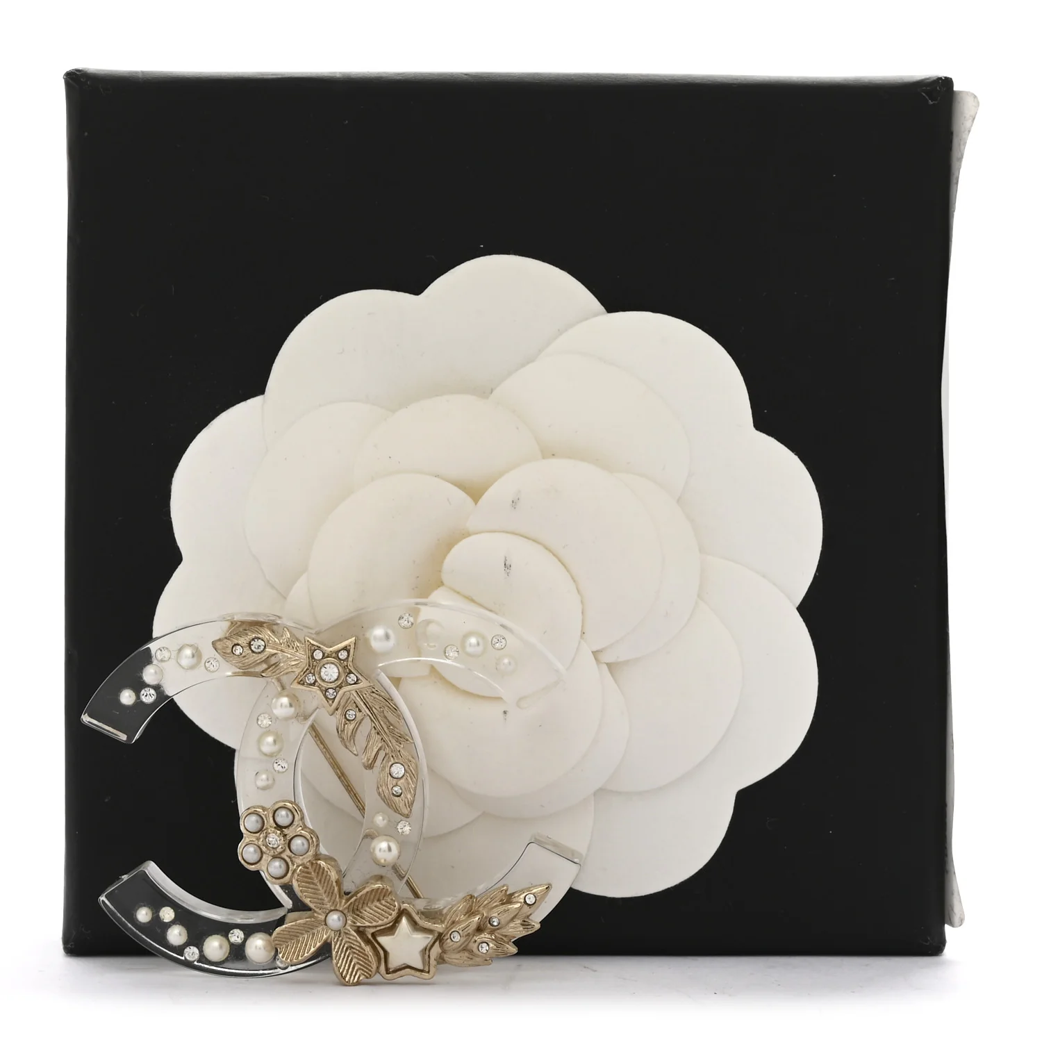 Resin Pearl Crystal CC Brooch Transparent Gold - Image 4