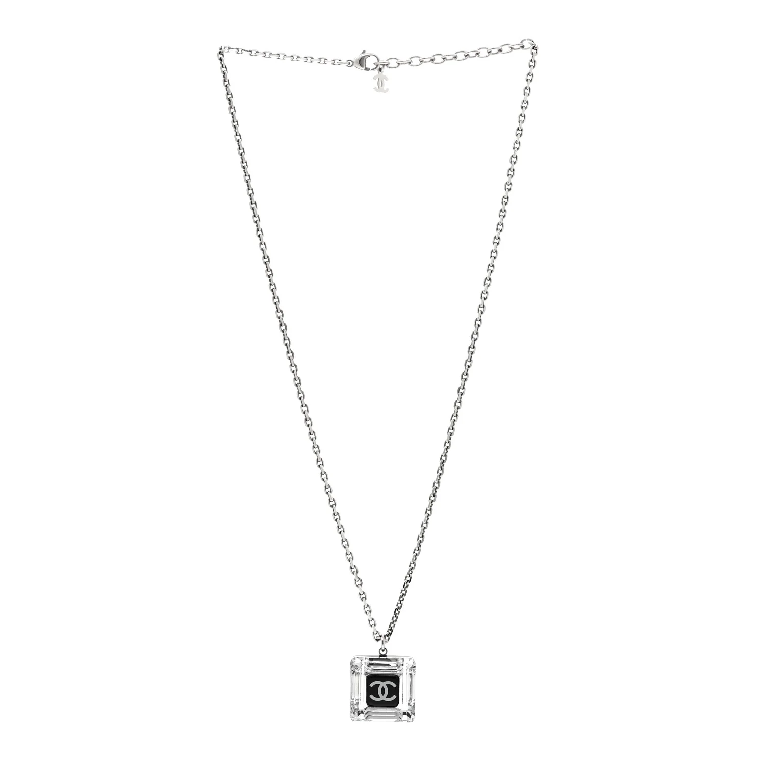 Resin Strass Geometric Square CC Necklace Black - Image 3