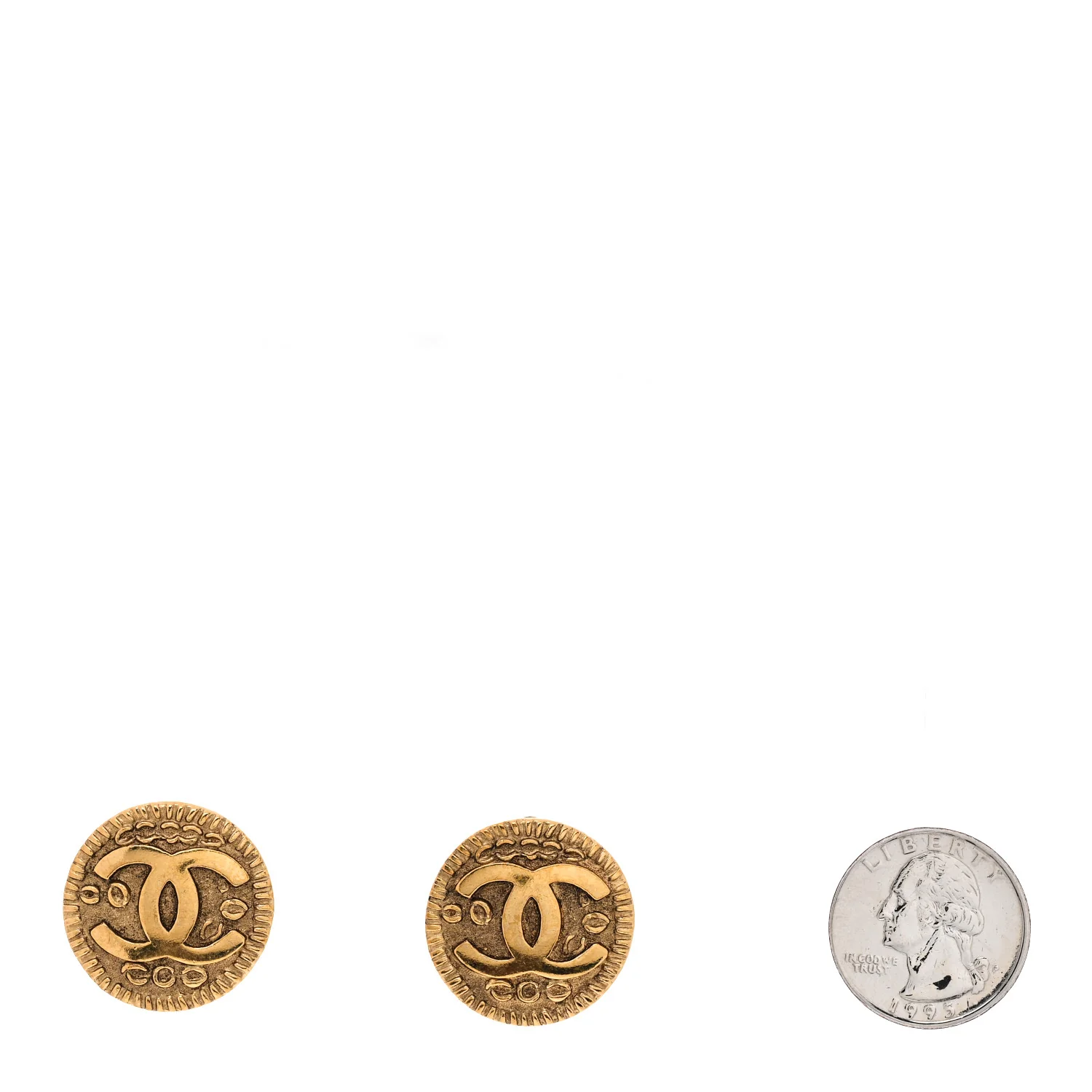 Round CC Clip On Earrings Gold - Image 2