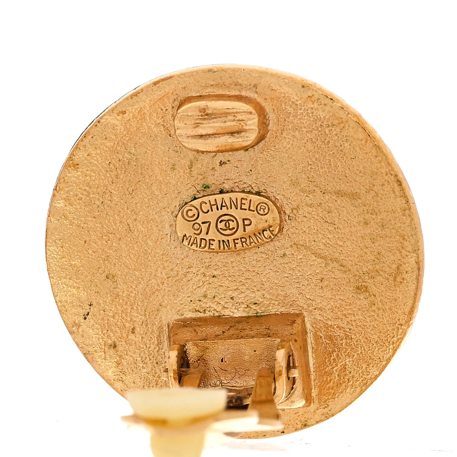 Round CC Clip On Earrings Gold - Image 4
