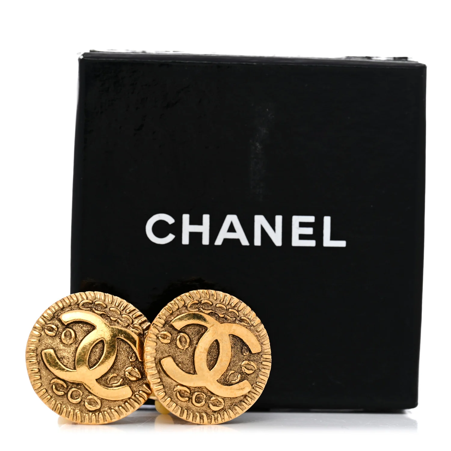 Round CC Clip On Earrings Gold - Image 5