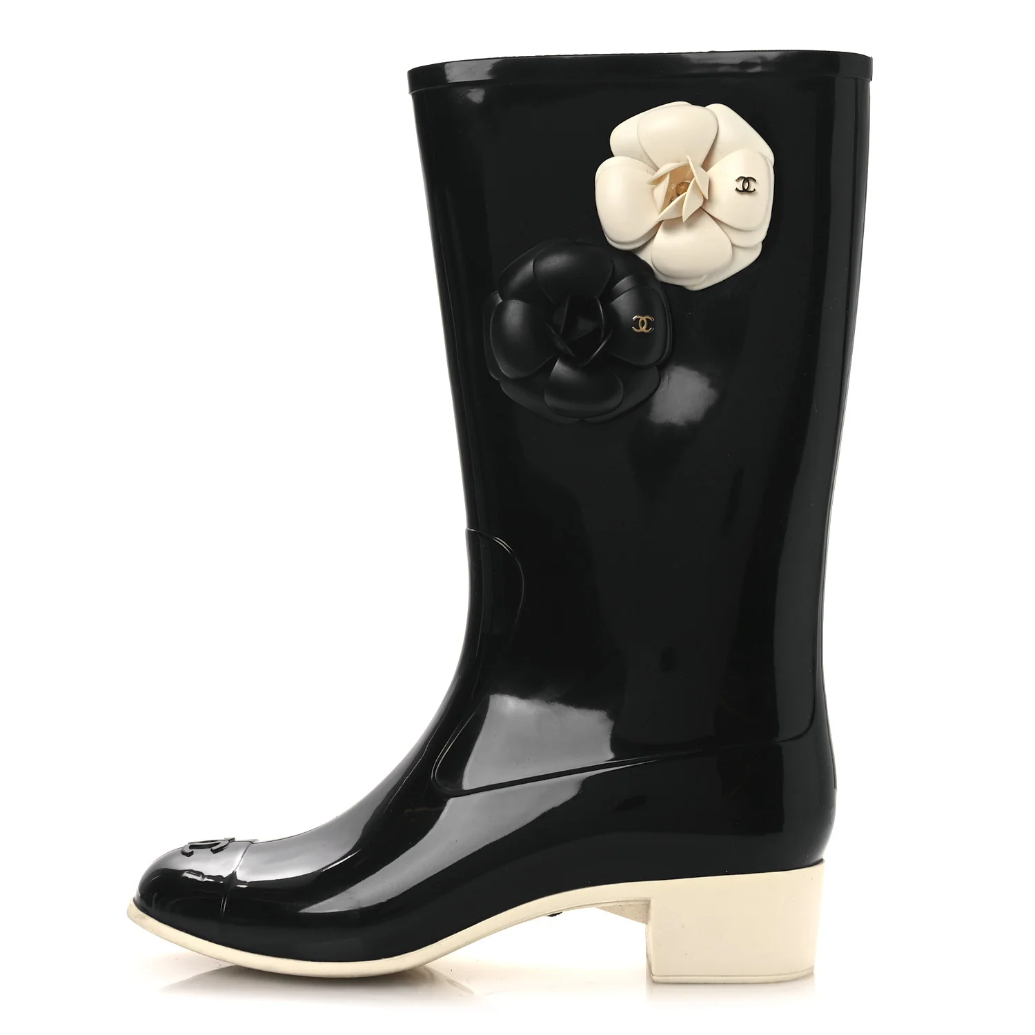 Rubber Camellia Rain Boots 40 Black