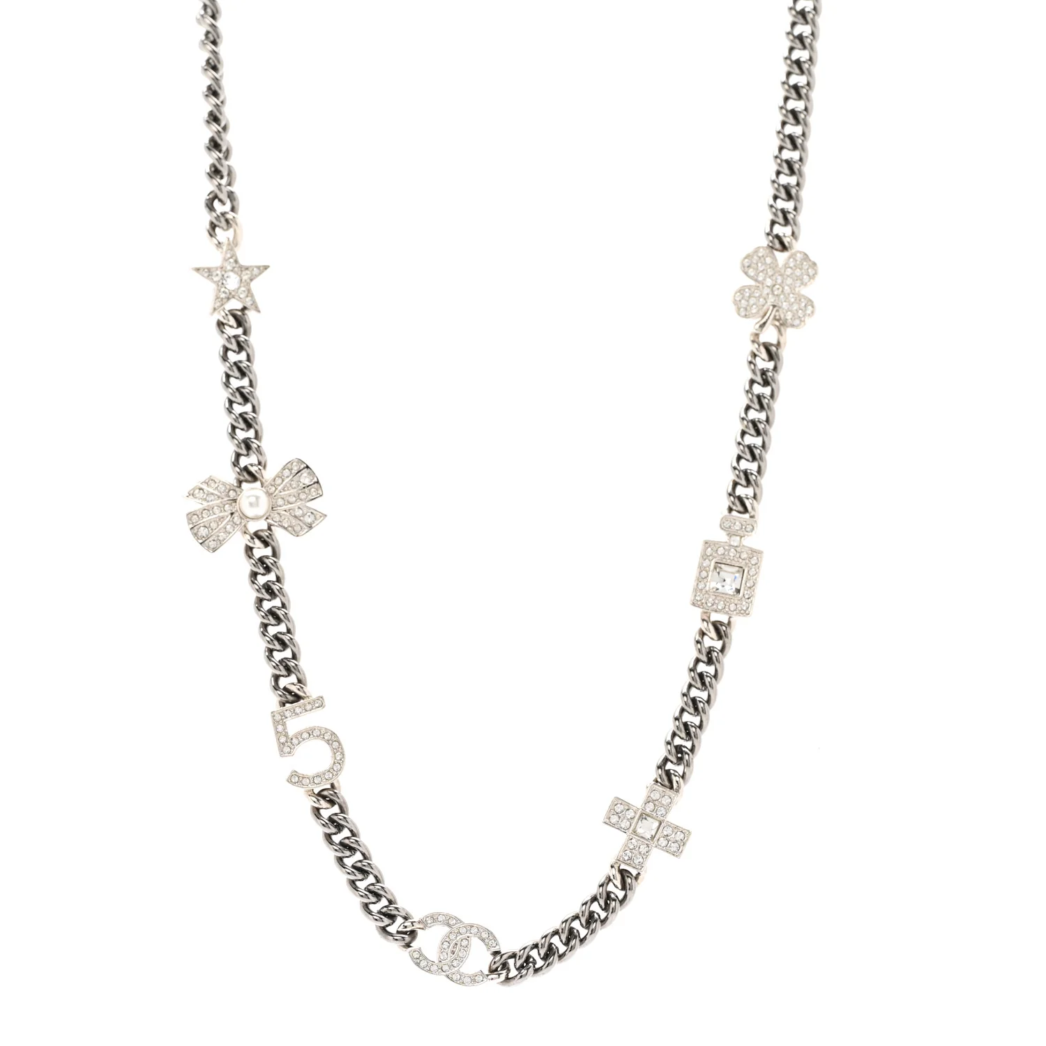 Ruthenium Crystal Chain CC Lucky Charms Choker Silver